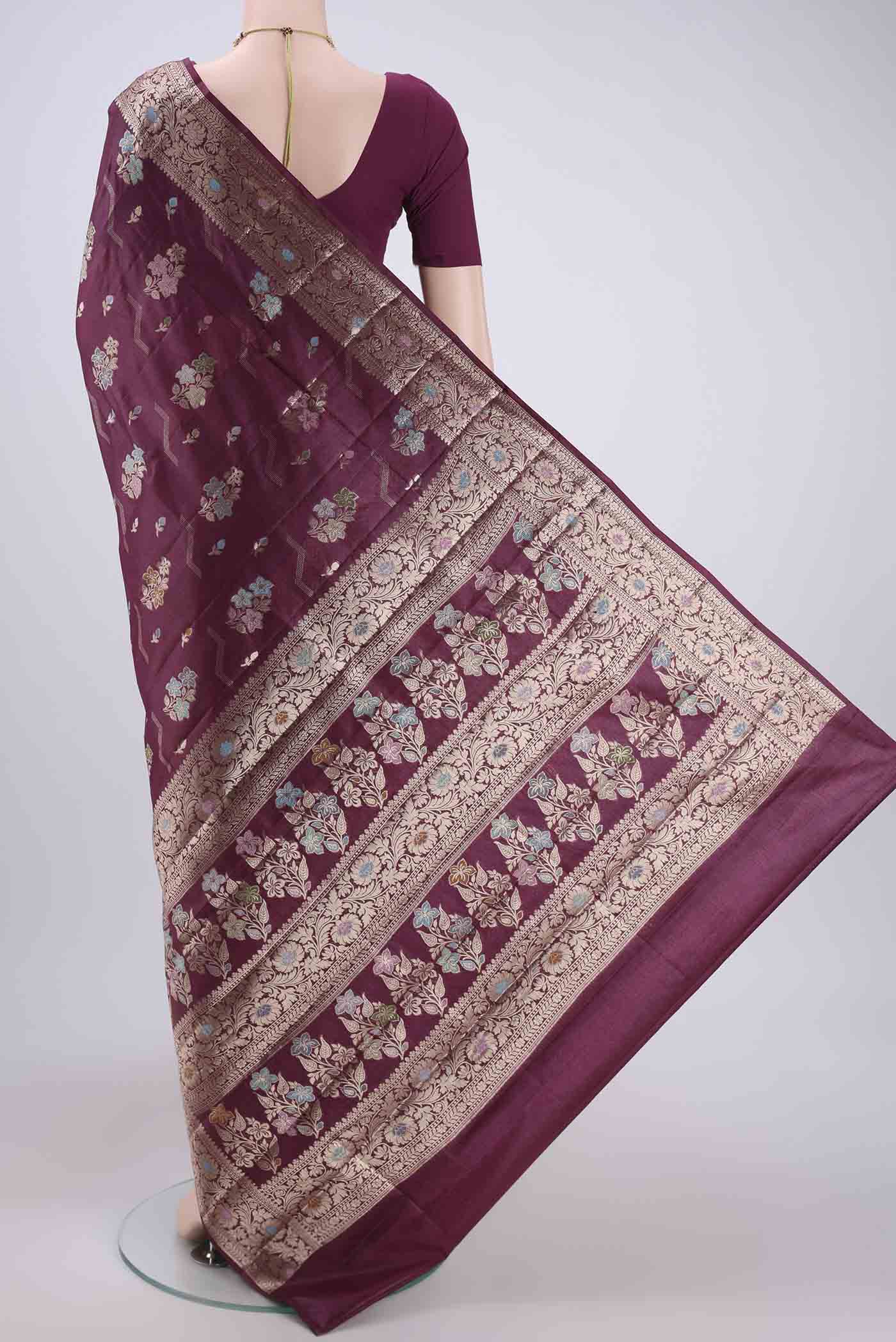 Purple Banarasi Tussar Silk Saree - Image 3