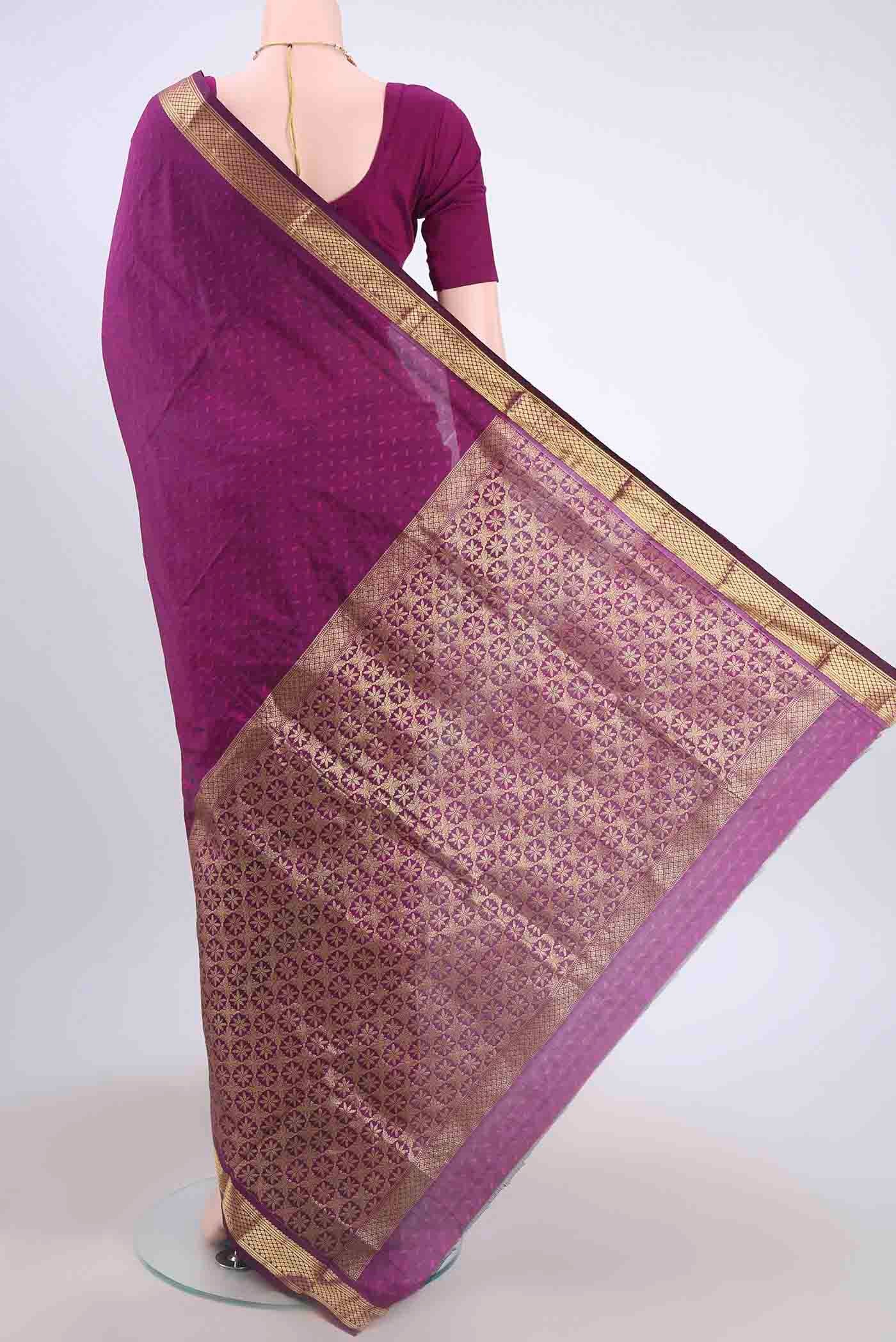 Purple Blended Bangalore Silk Saree - Image 3