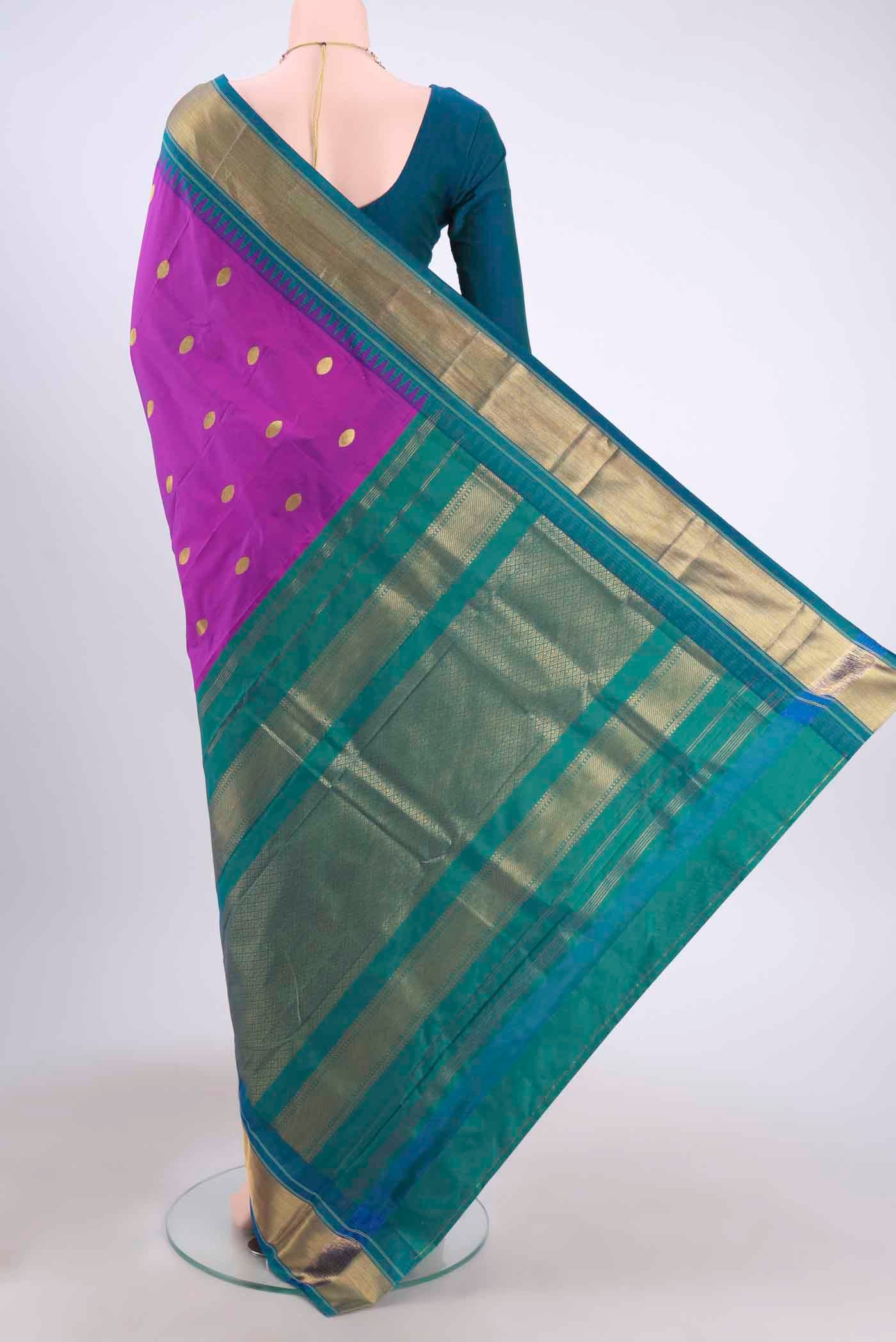Purple Blended Bangalore Silk Saree - Image 3