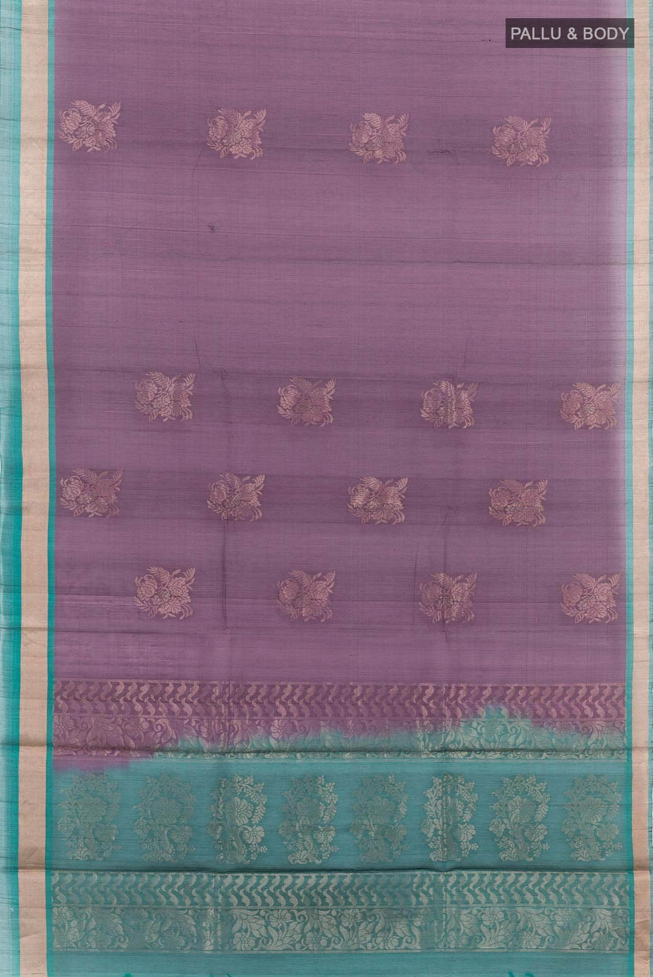 Purple Blended Kora Cotton Saree - Image 2