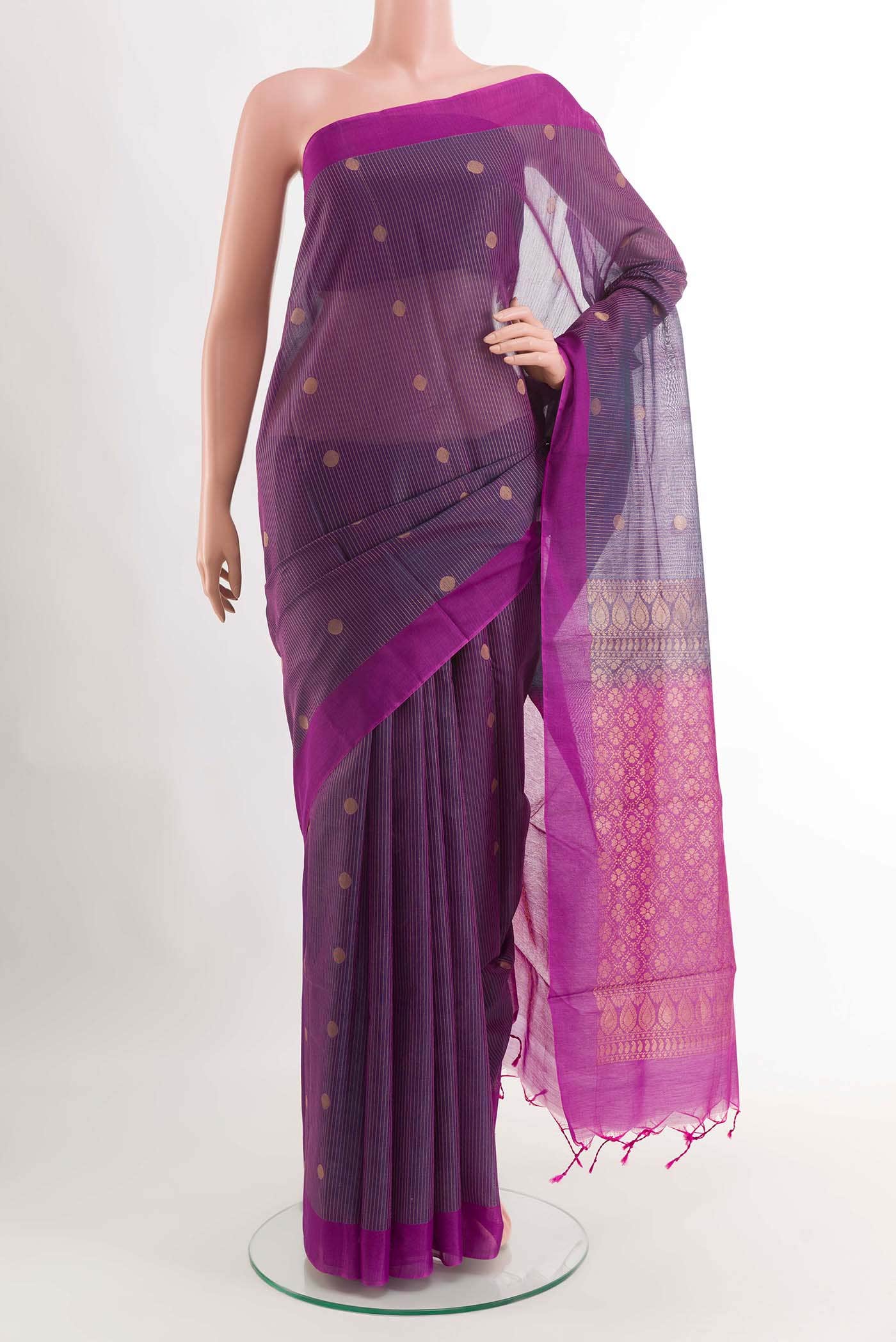 Purple Blended Kora Cotton Saree