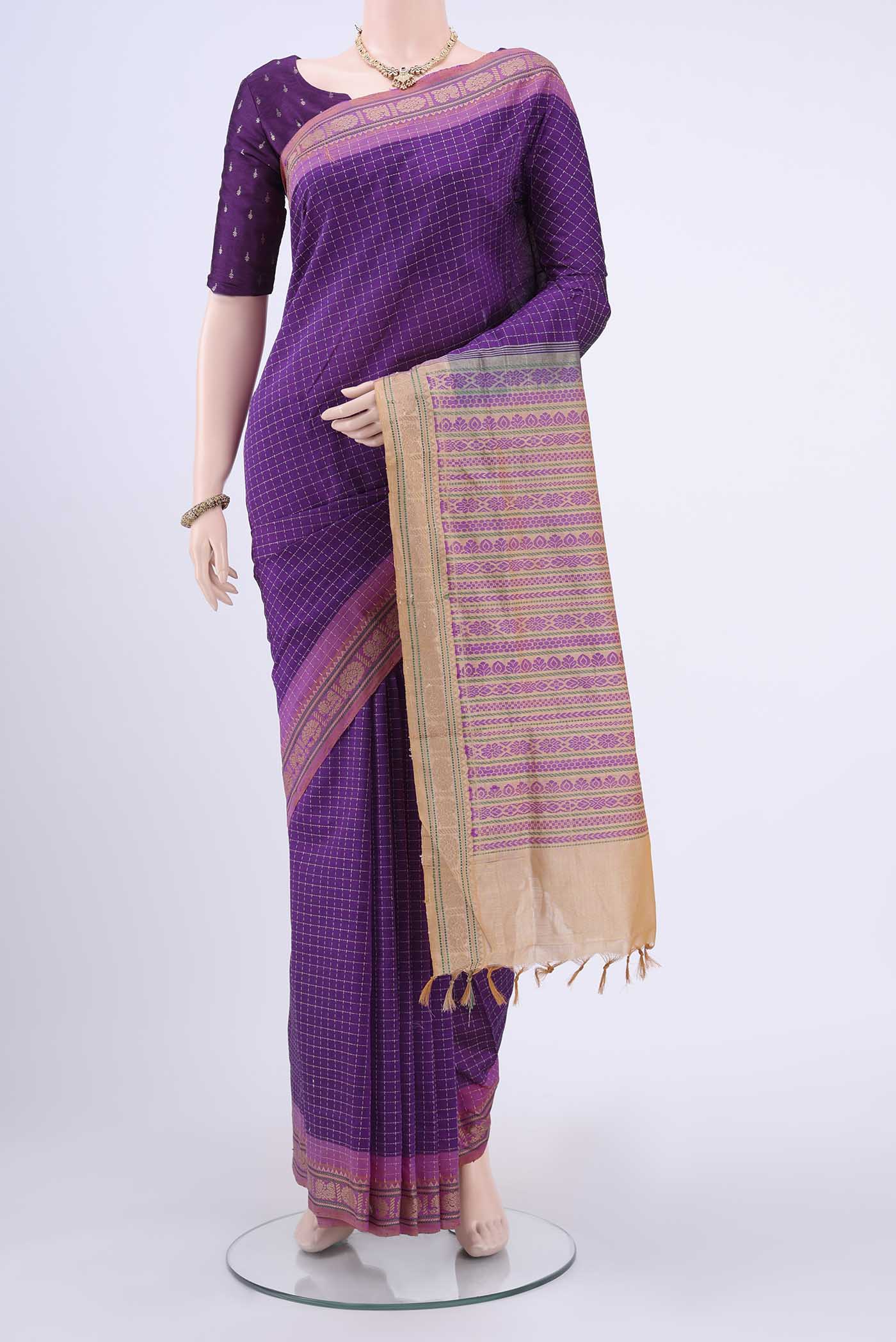 Purple Blended Poly Cotton Saree