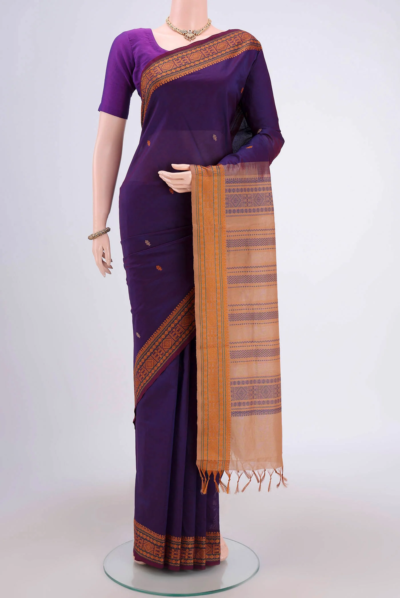 Purple Blended Poly Cotton Saree