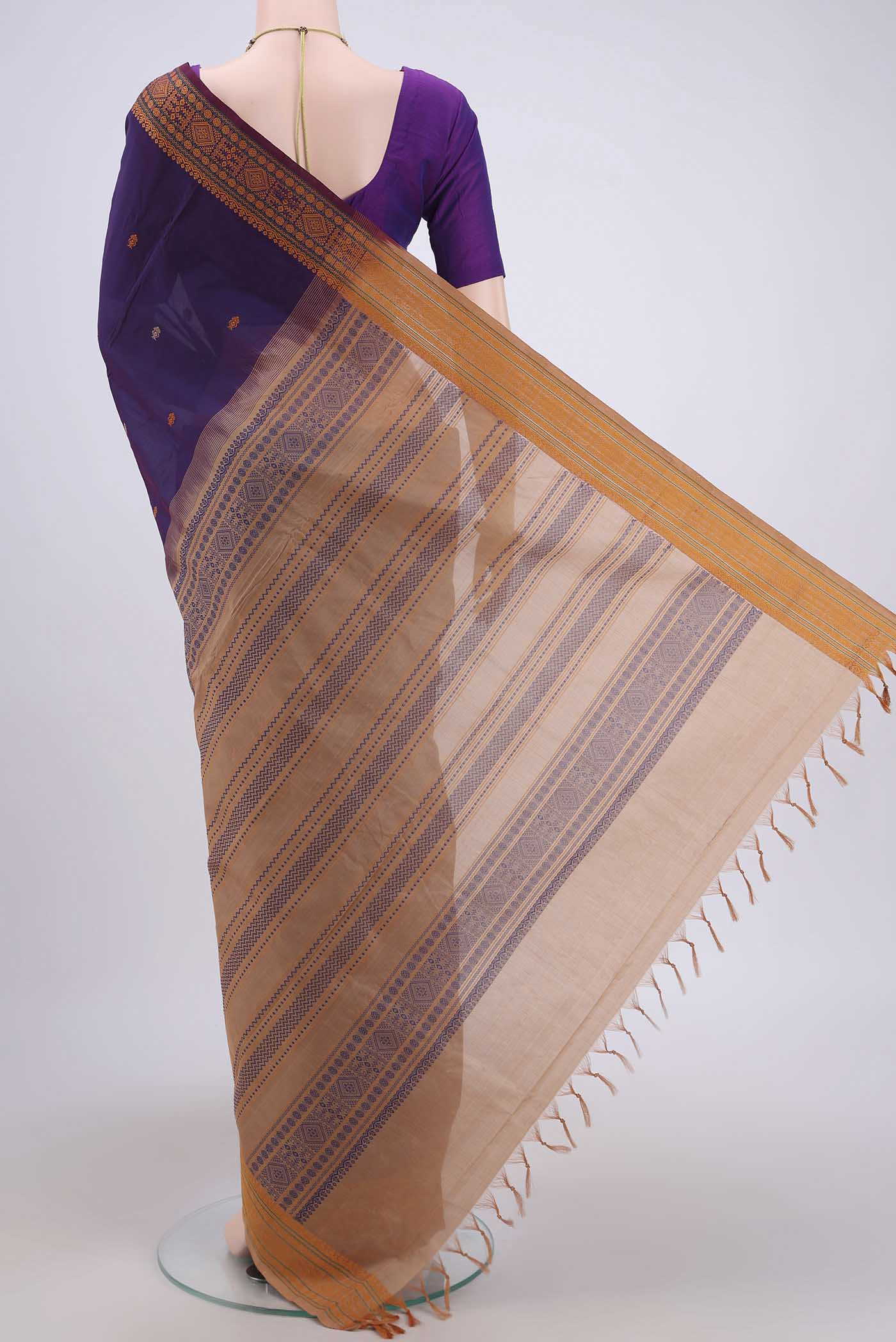 Purple Blended Poly Cotton Saree - Image 3
