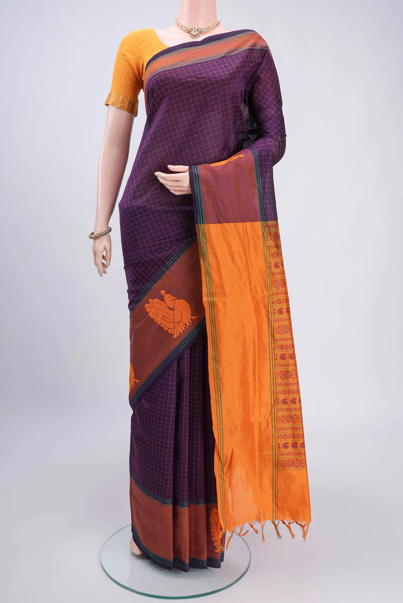 Purple Blended Poly Cotton Saree