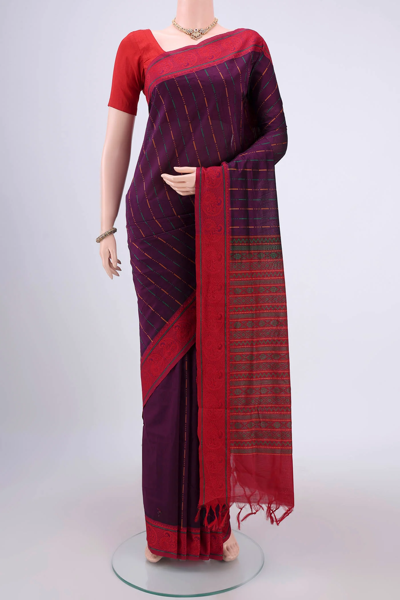 Purple Blended Poly Cotton Saree