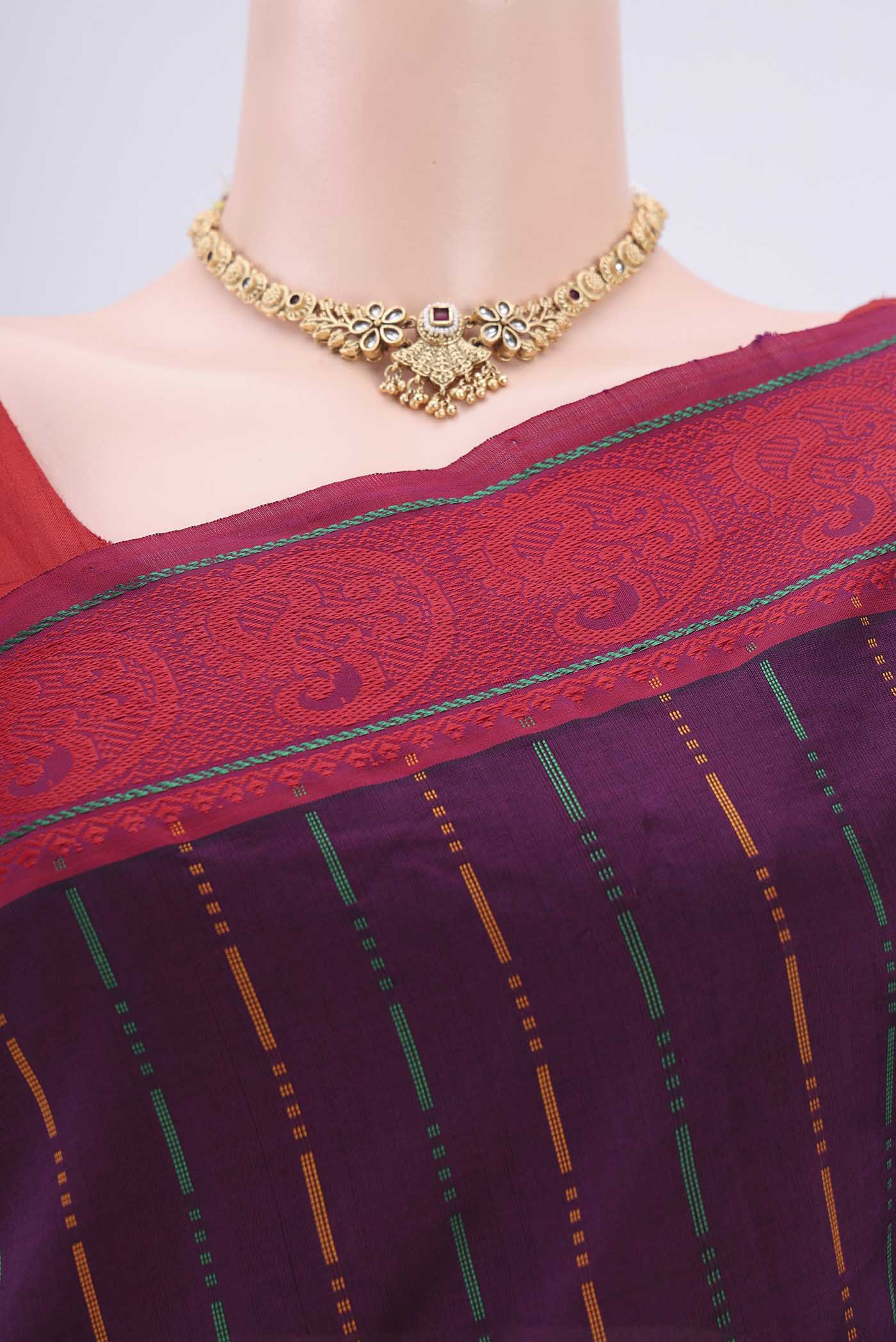 Purple Blended Poly Cotton Saree - Image 2