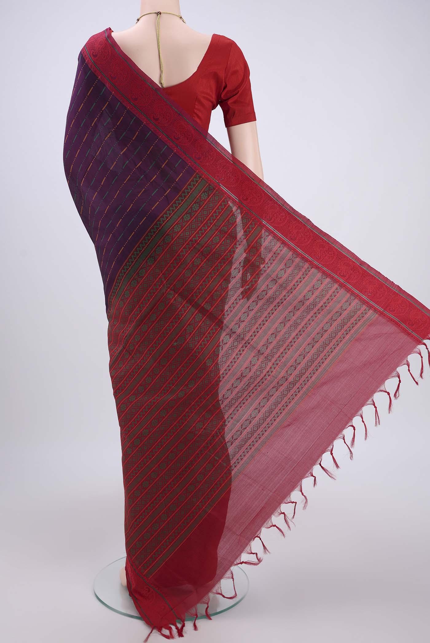 Purple Blended Poly Cotton Saree - Image 3