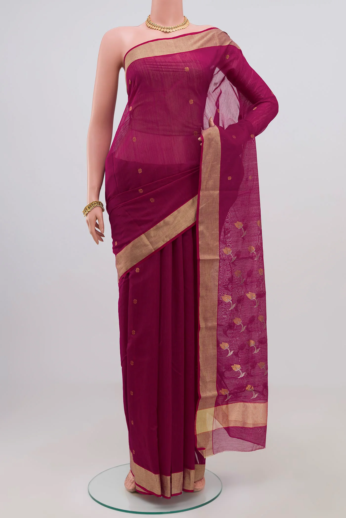Magenta Chanderi Silk Cotton Saree