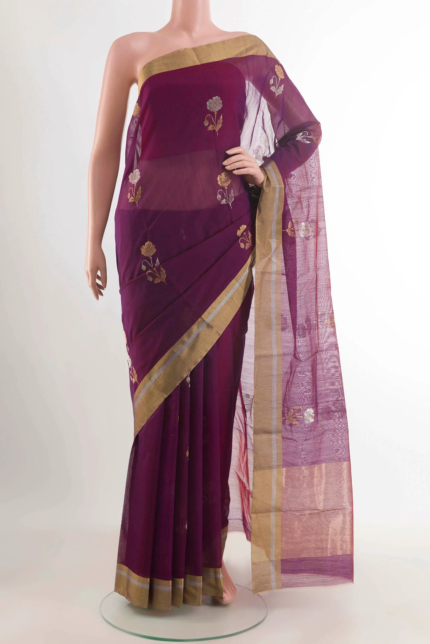 Purple Chanderi Silk Cotton Saree