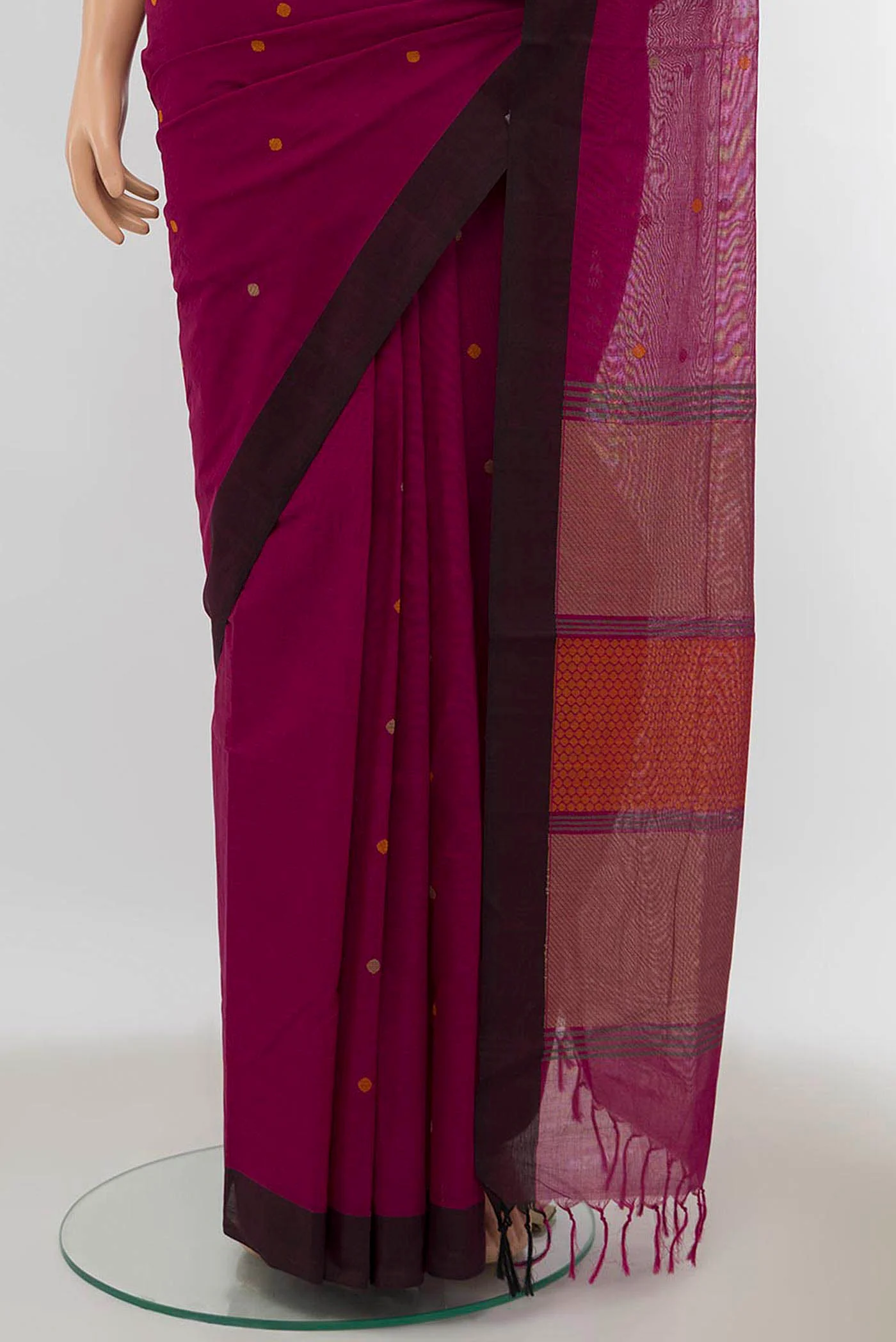 Magenta Coimbatore Cotton Saree - Image 3