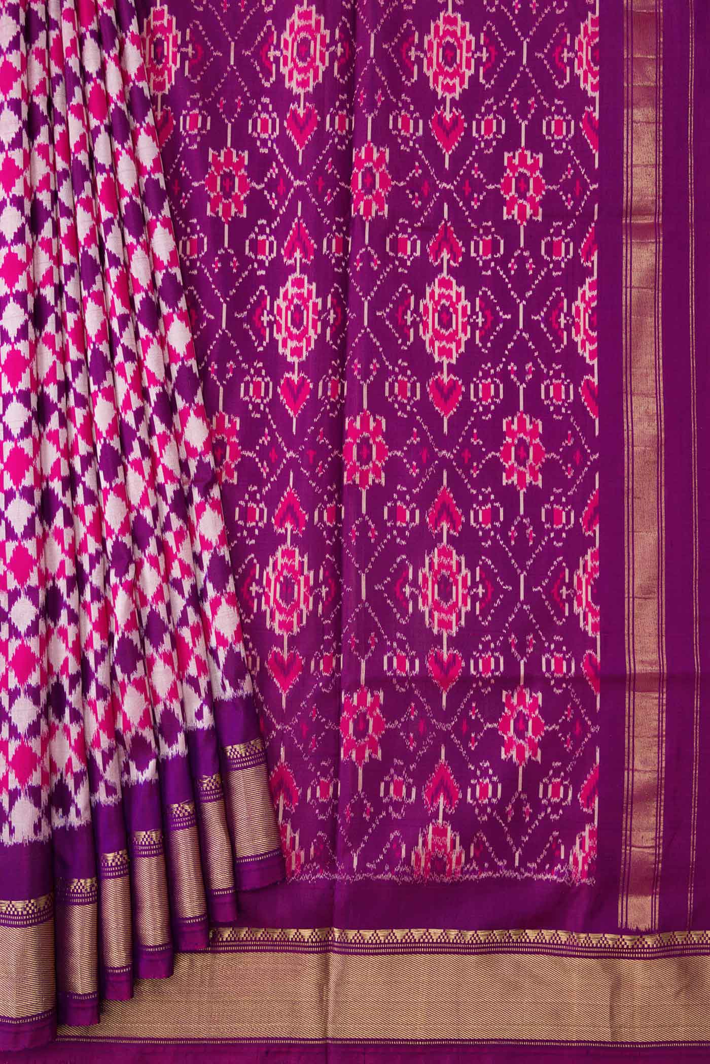Purple Dual Tone Double Ikat Saree - Image 4