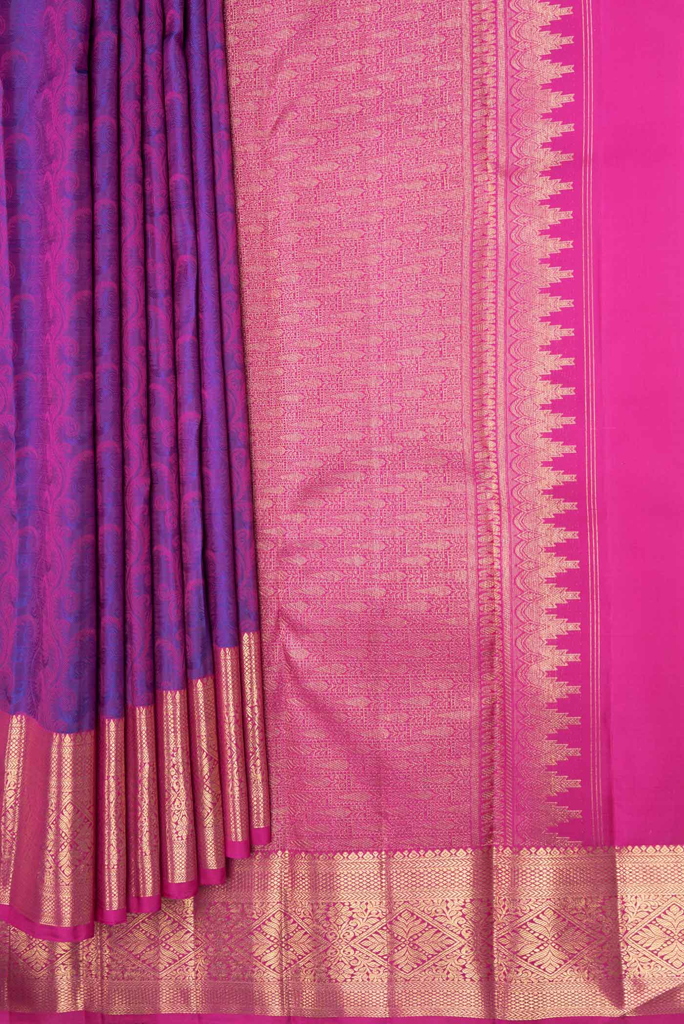Purple Dual Tone Kanchipuram Silk Saree - Image 4