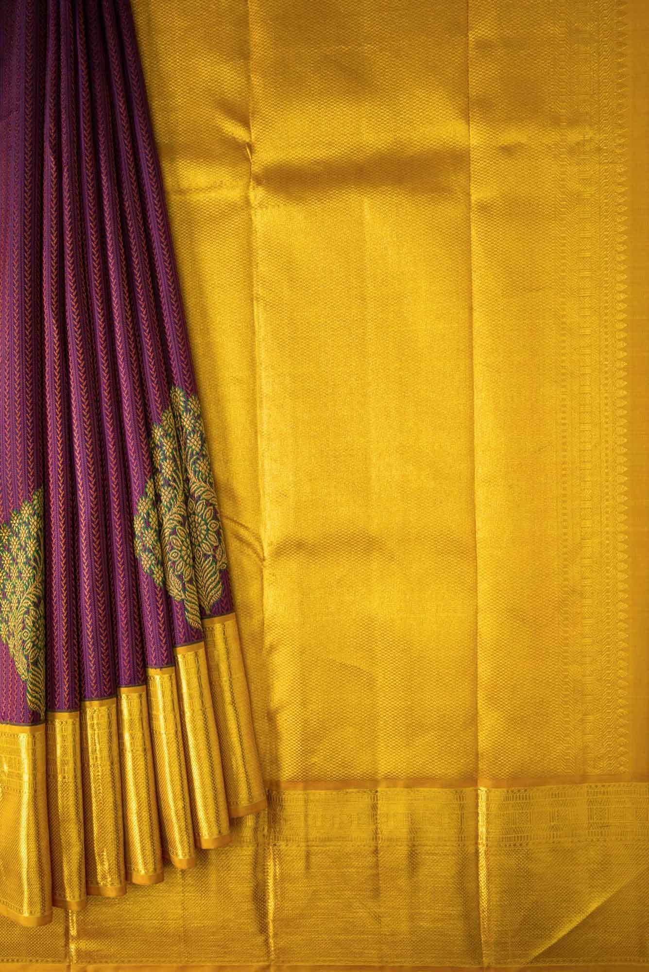 Purple Dual Tone Kanjivaram Silk Saree - Image 2
