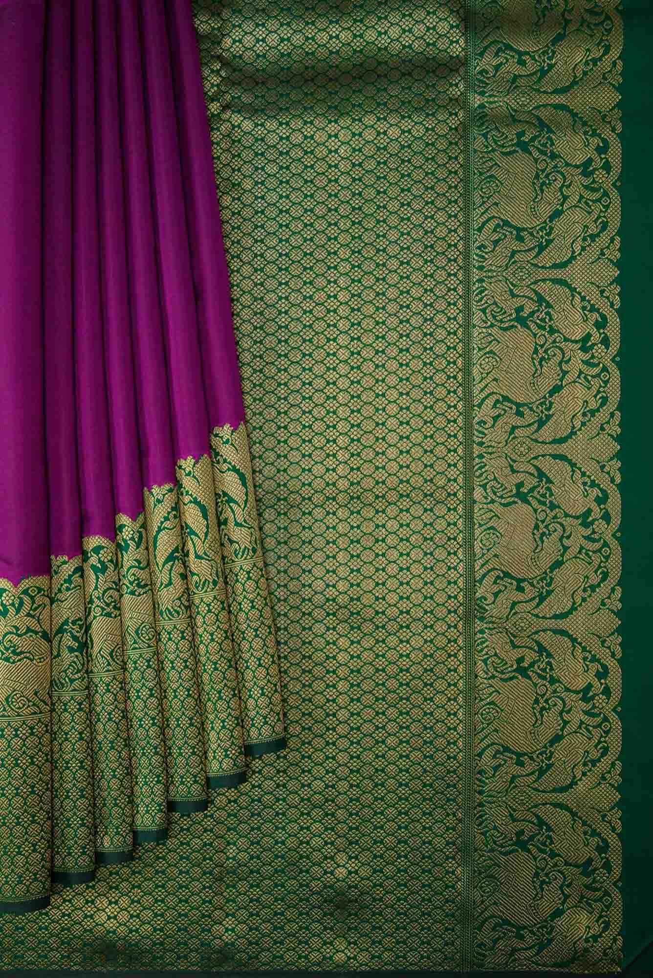 Pure Silk Pure Zari Purple Dual Tone Kanjivaram Saree - Image 2