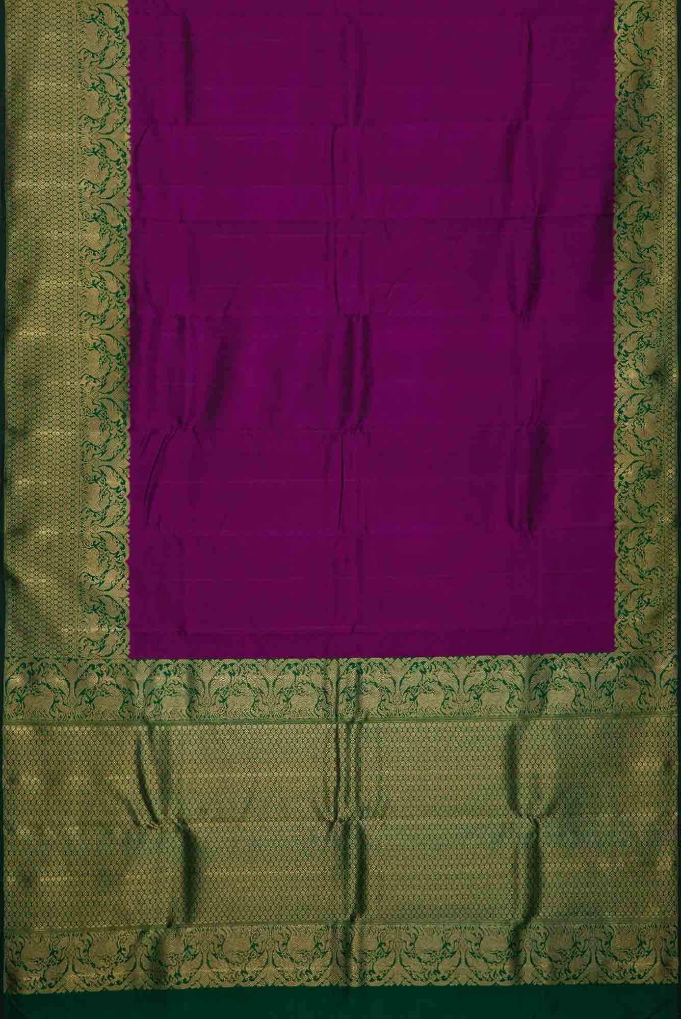 Pure Silk Pure Zari Purple Dual Tone Kanjivaram Saree - Image 4