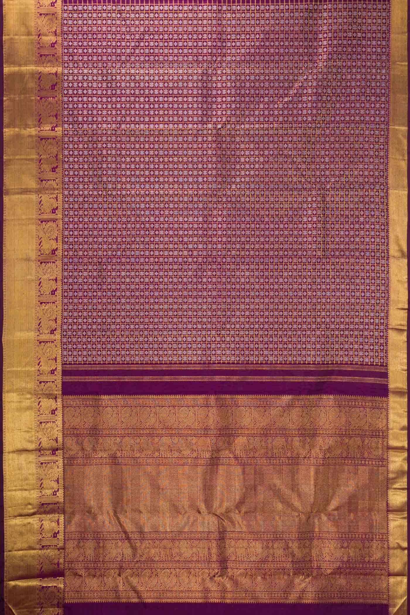 Pure Silk Pure Zari Purple Dual Tone Kanjivaram Saree - Image 4