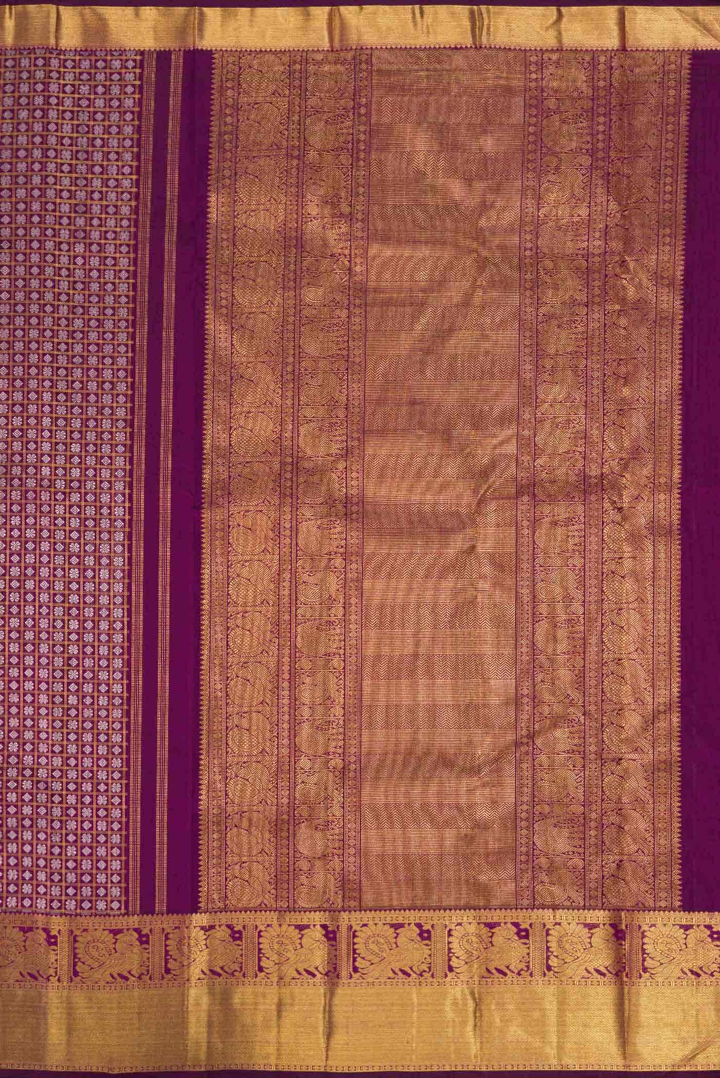 Pure Silk Pure Zari Purple Dual Tone Kanjivaram Saree - Image 5