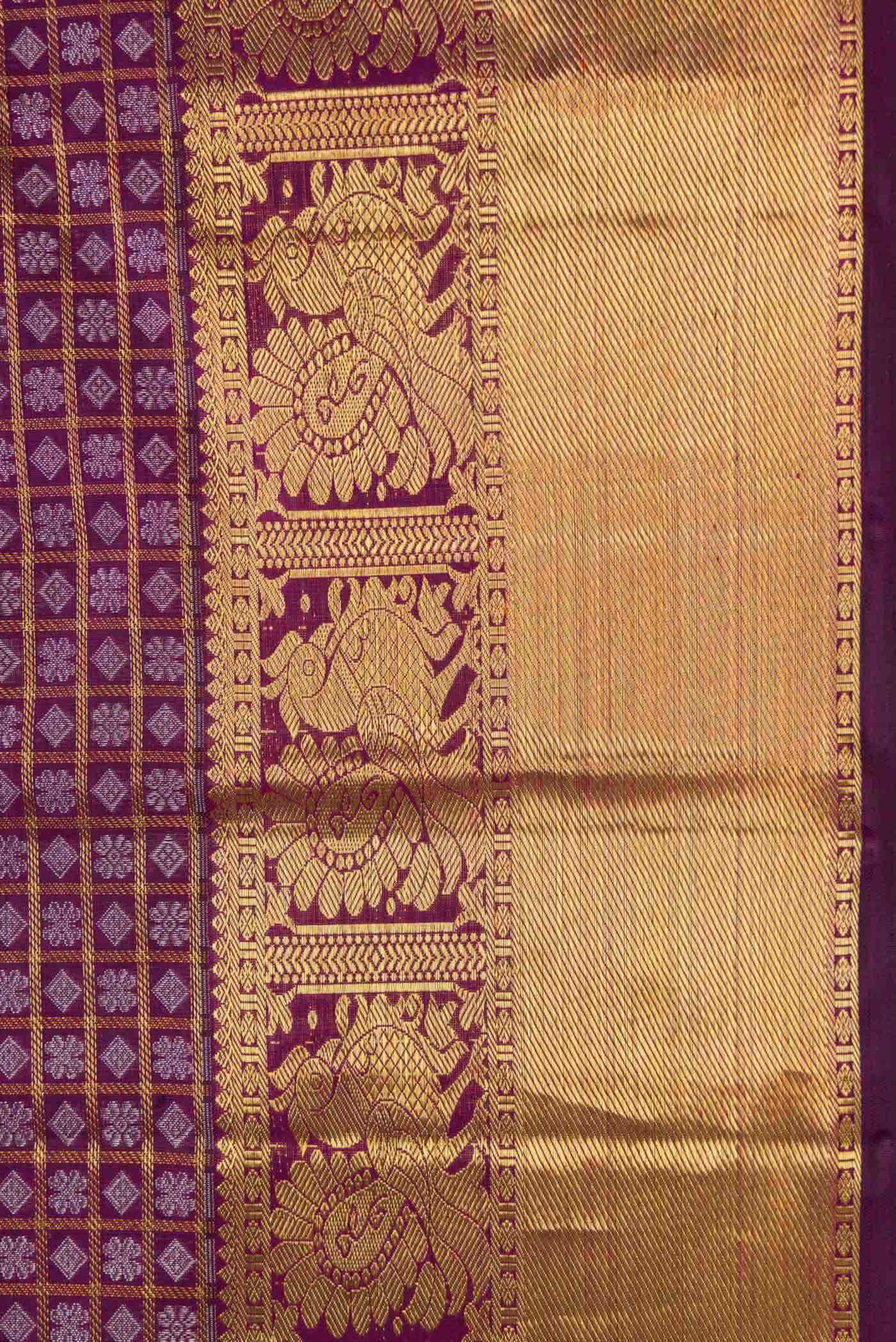 Pure Silk Pure Zari Purple Dual Tone Kanjivaram Saree - Image 6