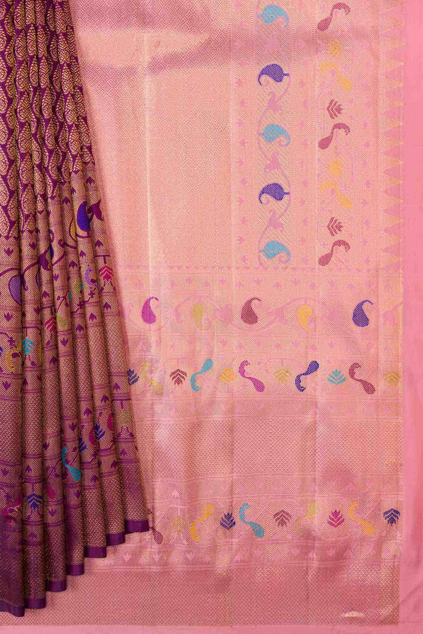 Purple Dual Tone Kanjivaram Silk Saree - Image 2