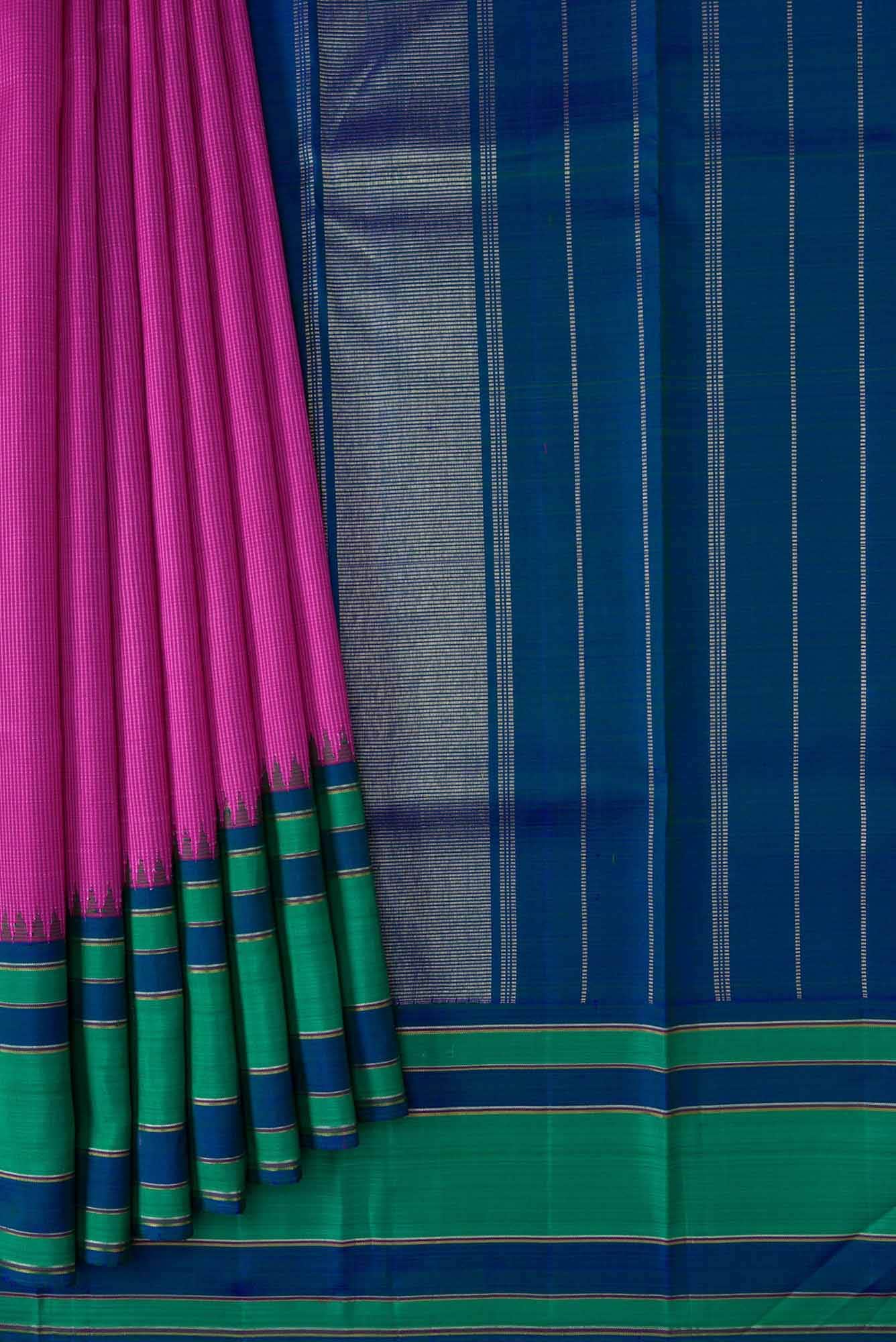 Pure Silk Pure Zari Light Magenta Kanjivaram Saree - Image 2