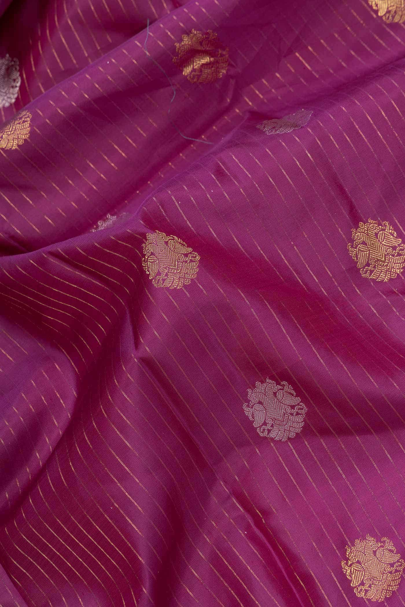 Pure Silk Pure Zari Purple Dual Tone Kanjivaram Saree - Image 3