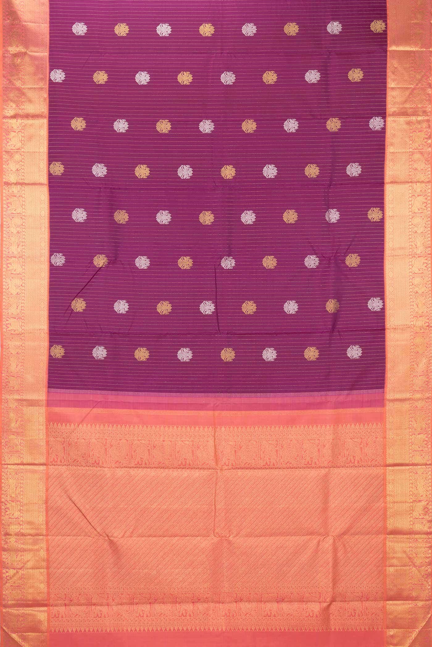 Pure Silk Pure Zari Purple Dual Tone Kanjivaram Saree - Image 4