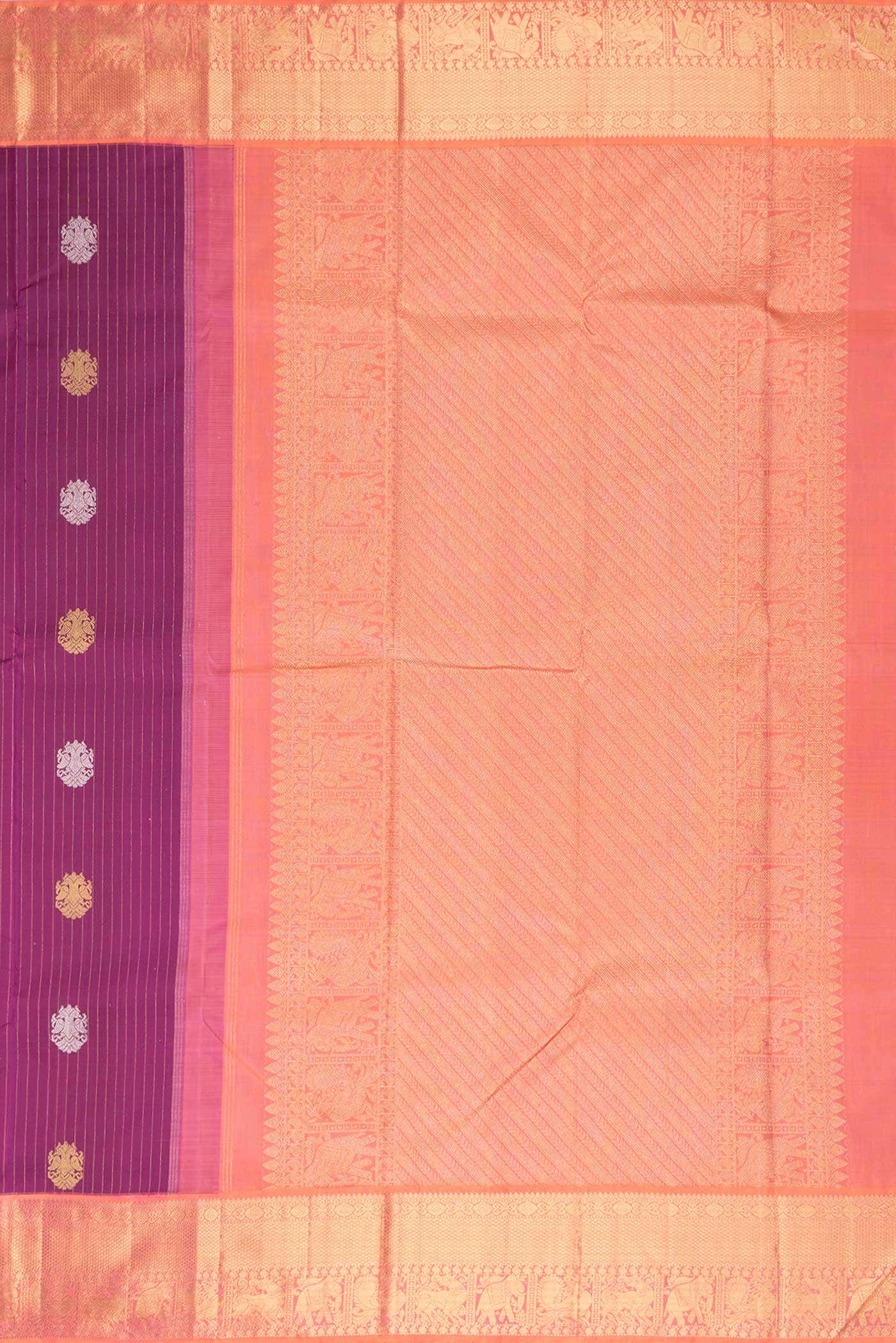 Pure Silk Pure Zari Purple Dual Tone Kanjivaram Saree - Image 5