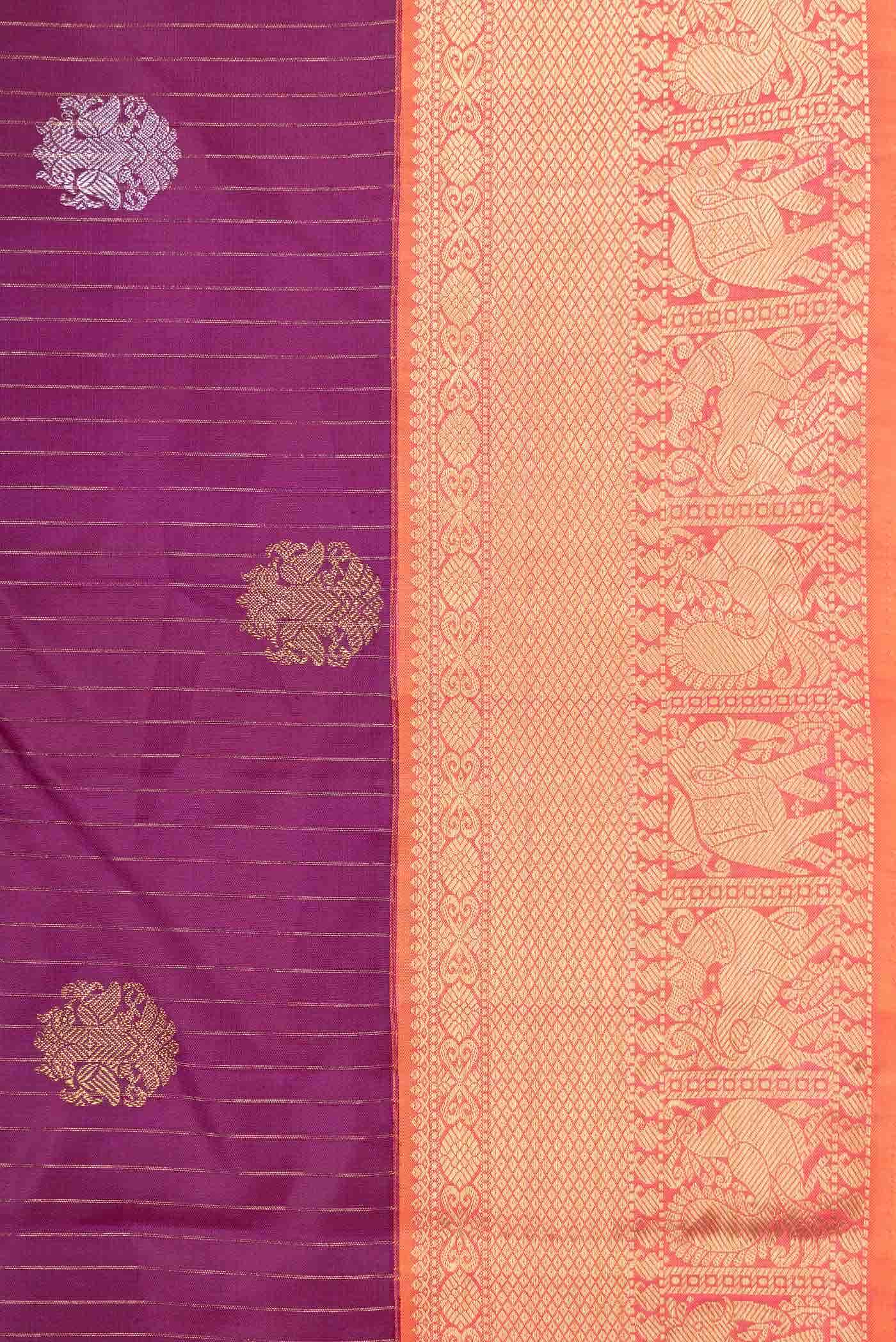 Pure Silk Pure Zari Purple Dual Tone Kanjivaram Saree - Image 6