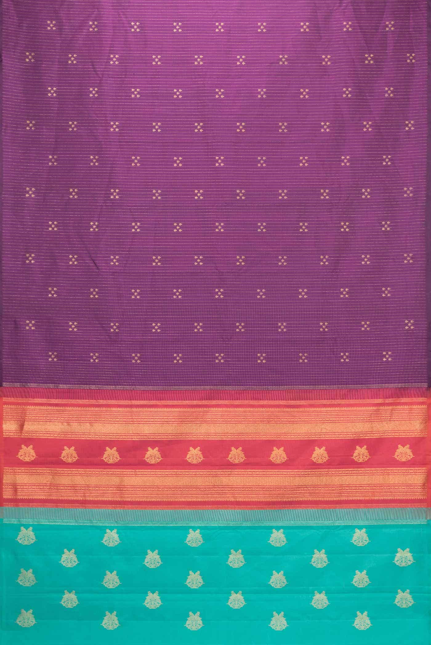 Pure Silk Pure Zari Purple Dual Tone Kanjivaram Saree - Image 4