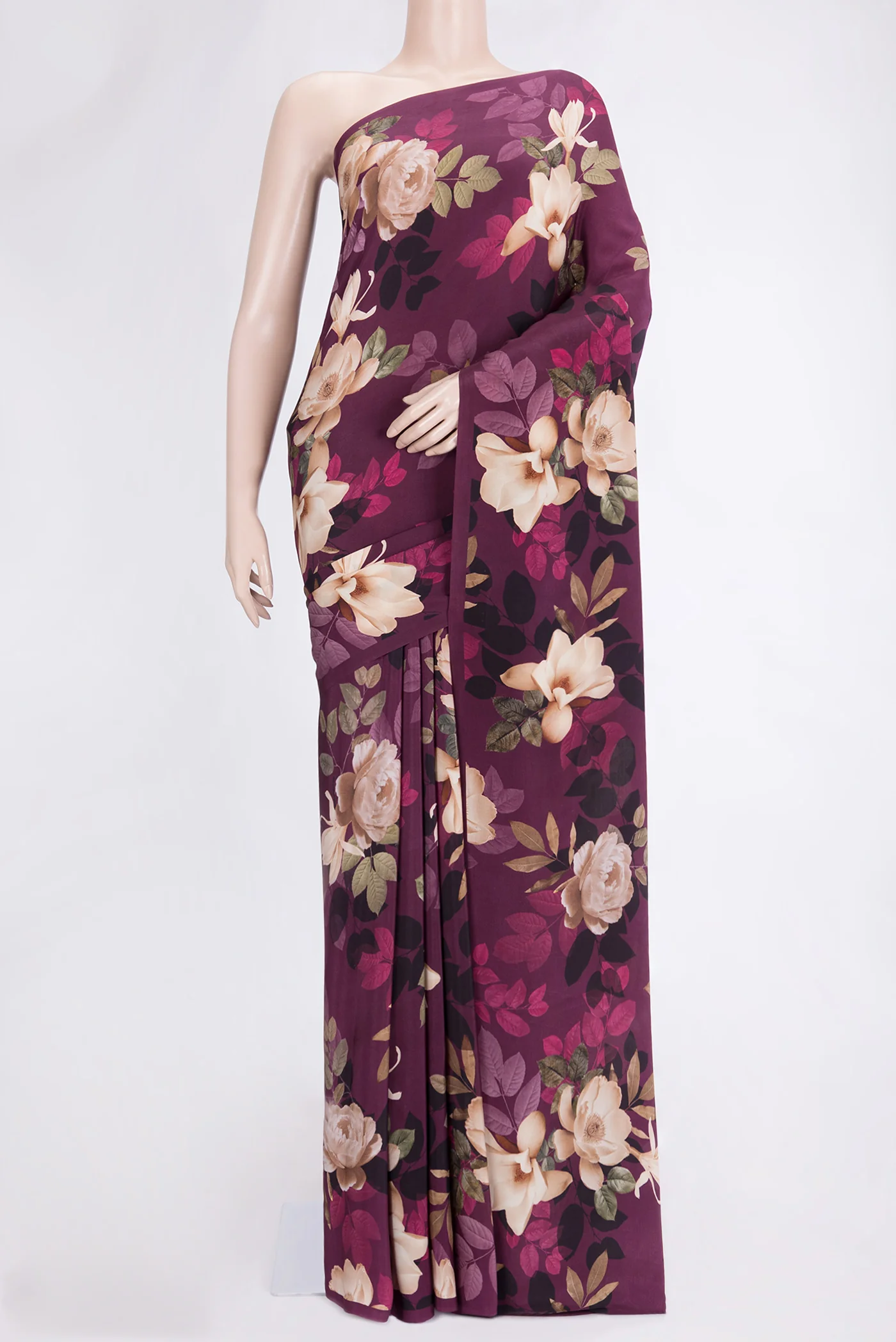 Burgundy Mysore Crepe Saree