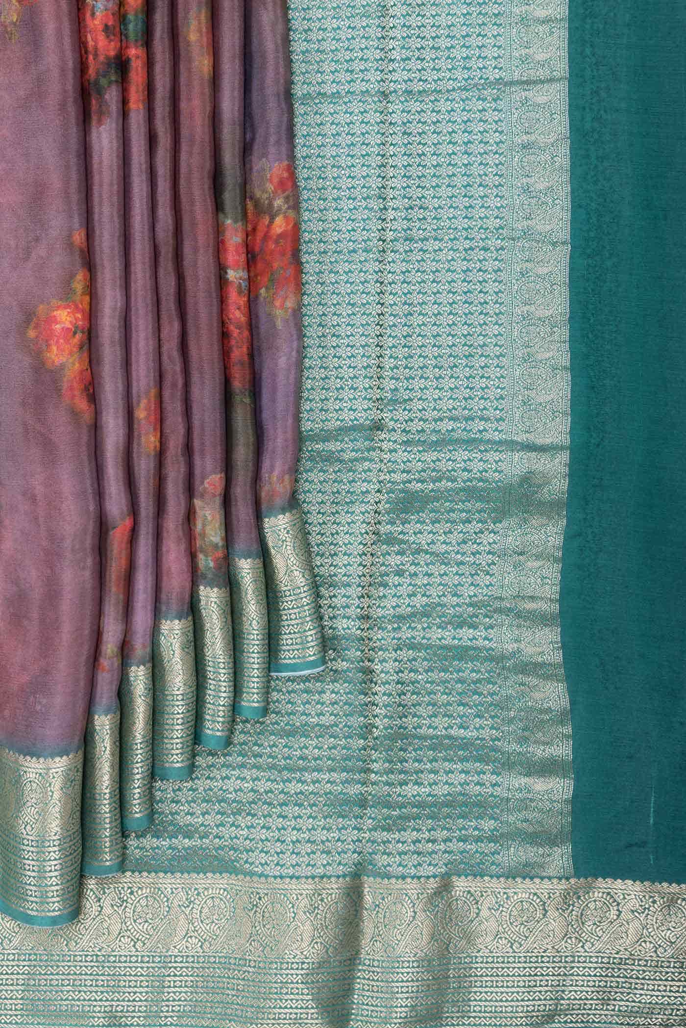 Purple Dual Tone Mysore Crepe Saree - Image 2
