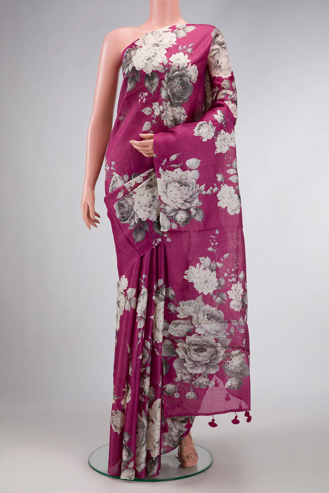Magenta Tussar Silk Saree