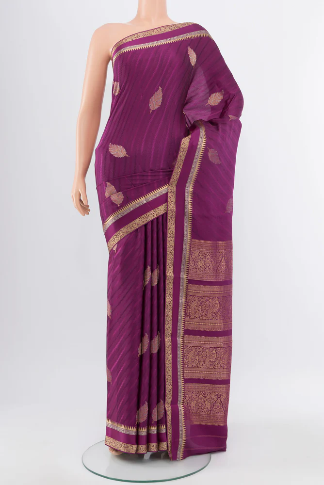 Purple Mysore Crepe Saree
