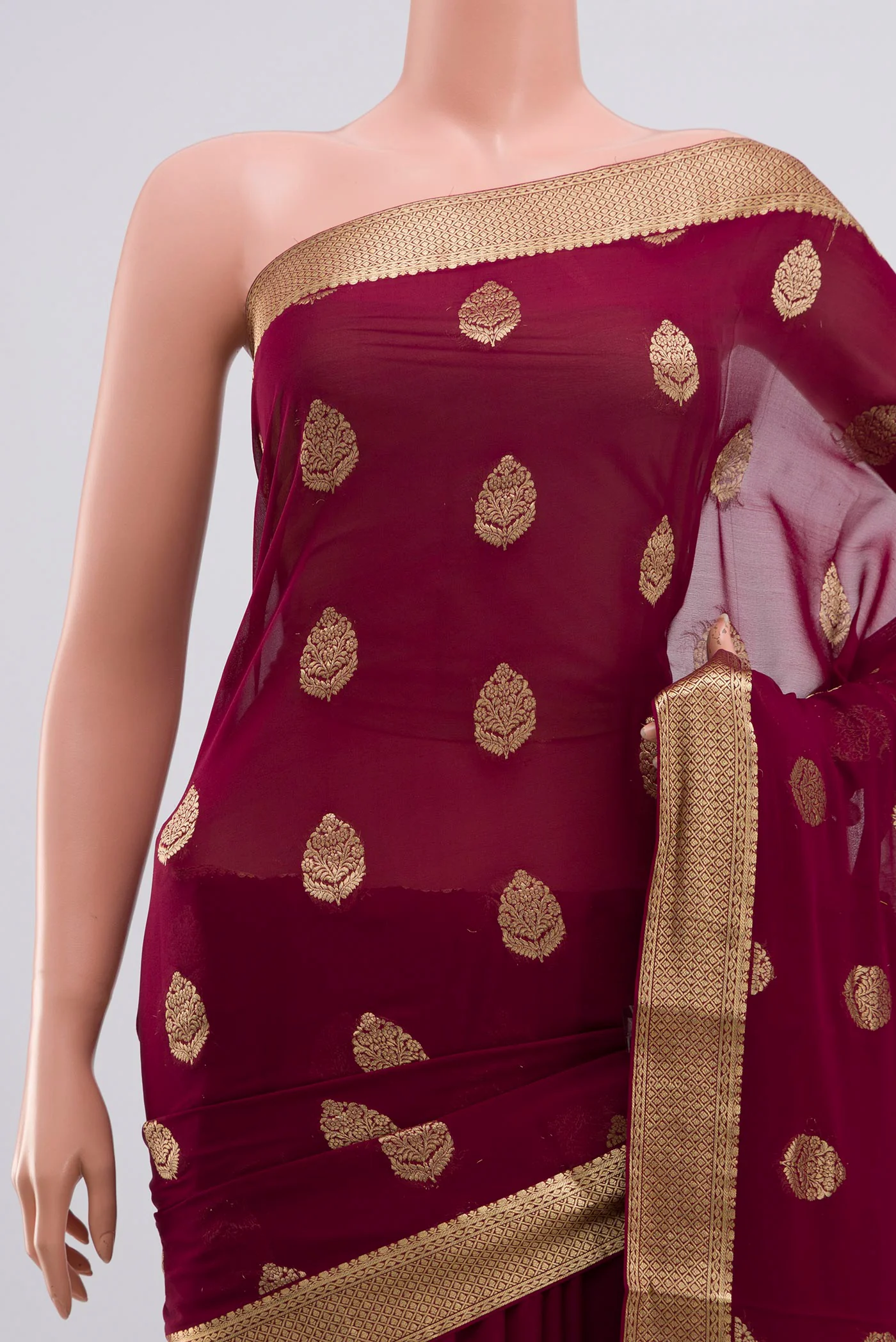 Maroon Mysore Georgette Saree - Image 2