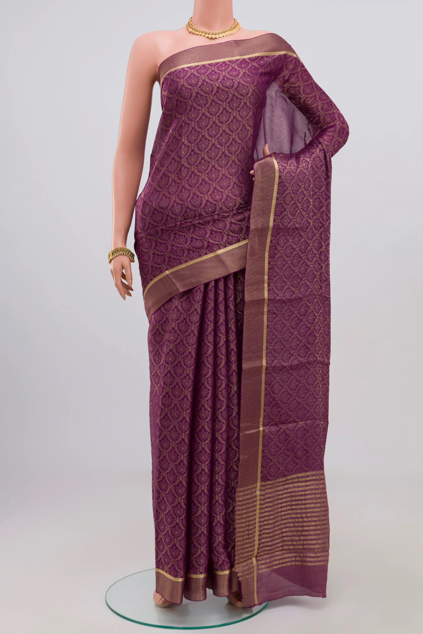 Purple Mysore Crepe Saree
