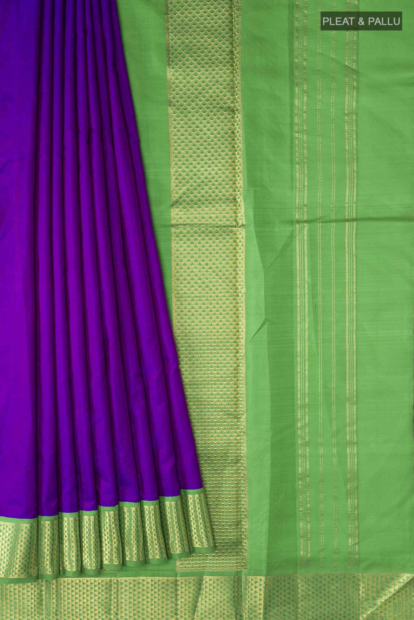 Purple Kanchipuram Silk Nine Yards Saree - Image 4