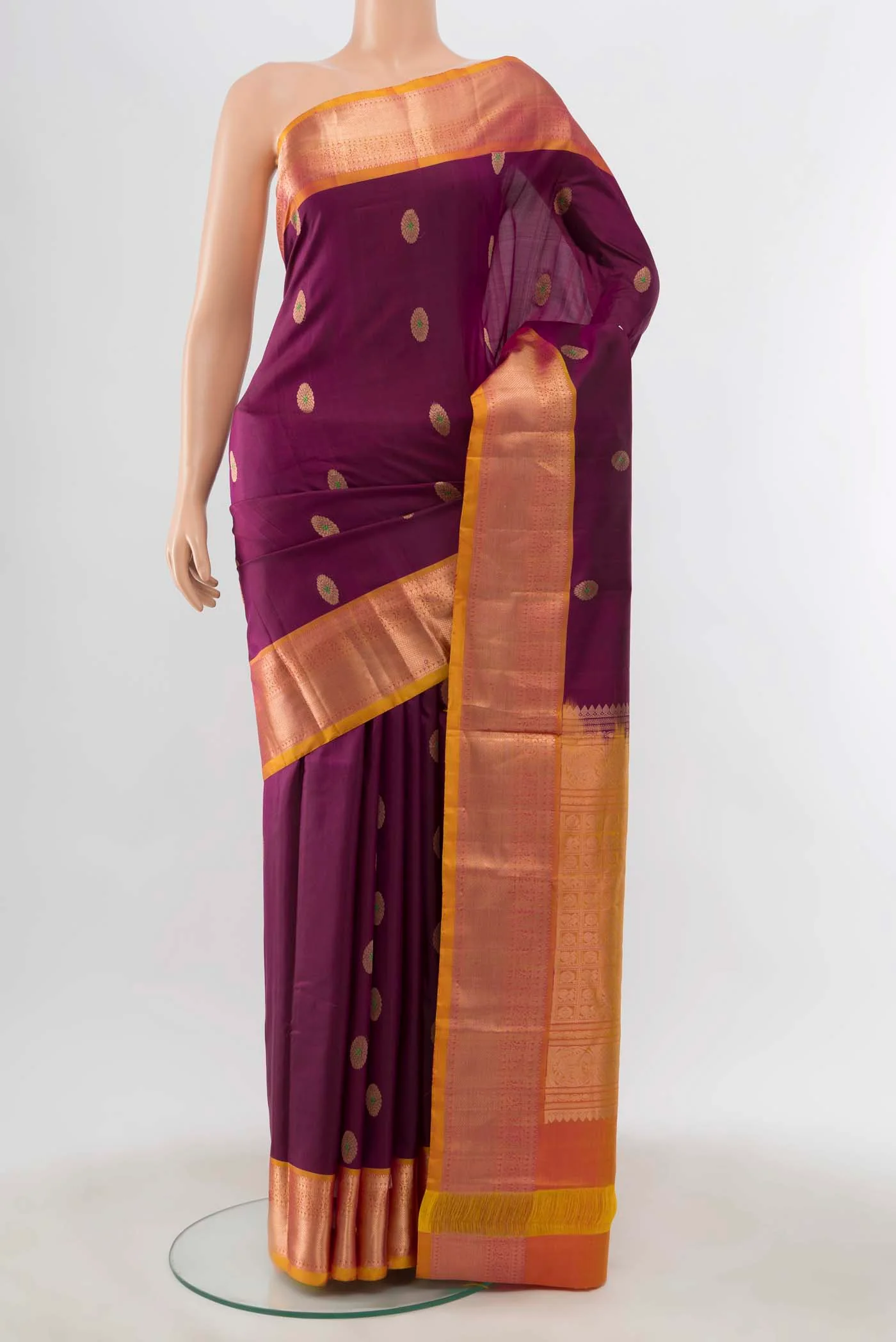Purple Kanjivaram Silk Nine Yards Saree