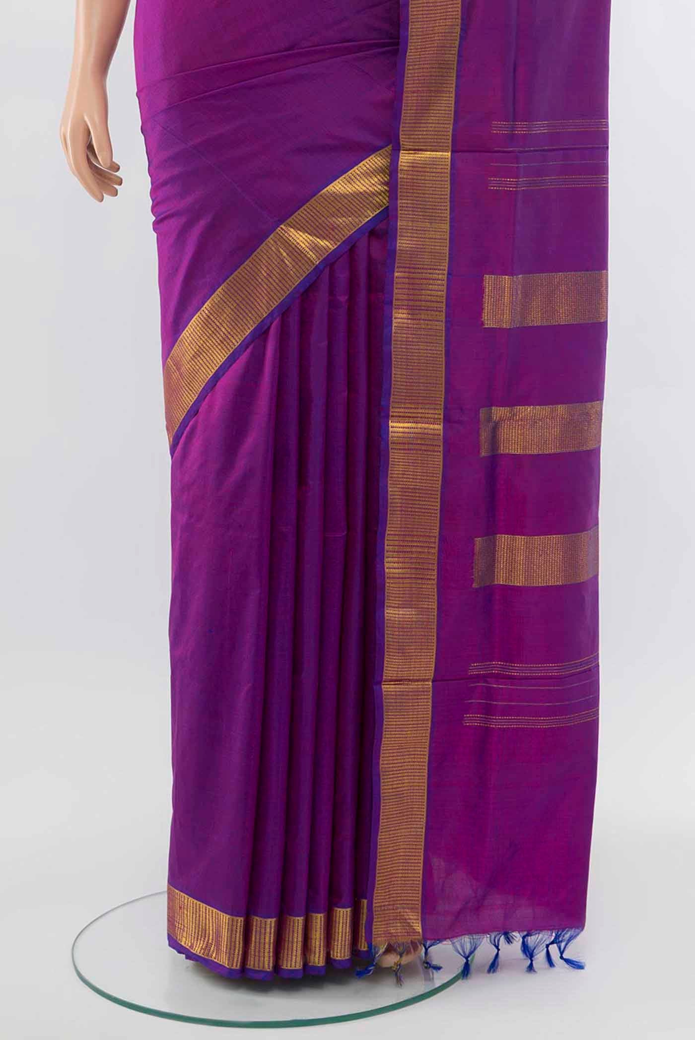 Purple Kanchipuram Silk Nine Yards Saree - Image 3