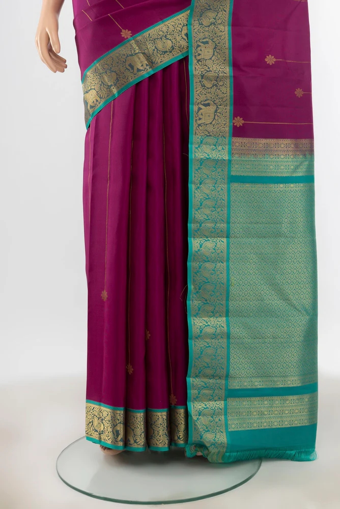Magenta Kanchipuram Silk Saree - Image 3