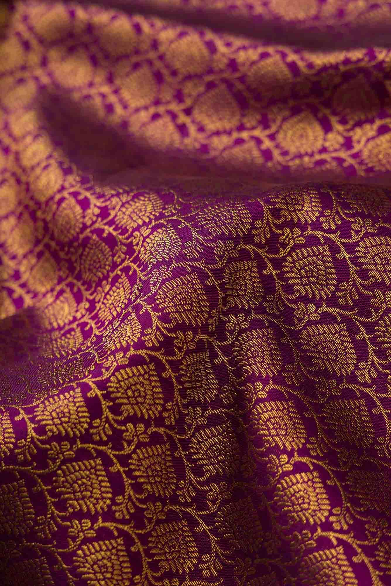 Pure Silk Pure Zari Purple Kanjivaram Saree - Image 3