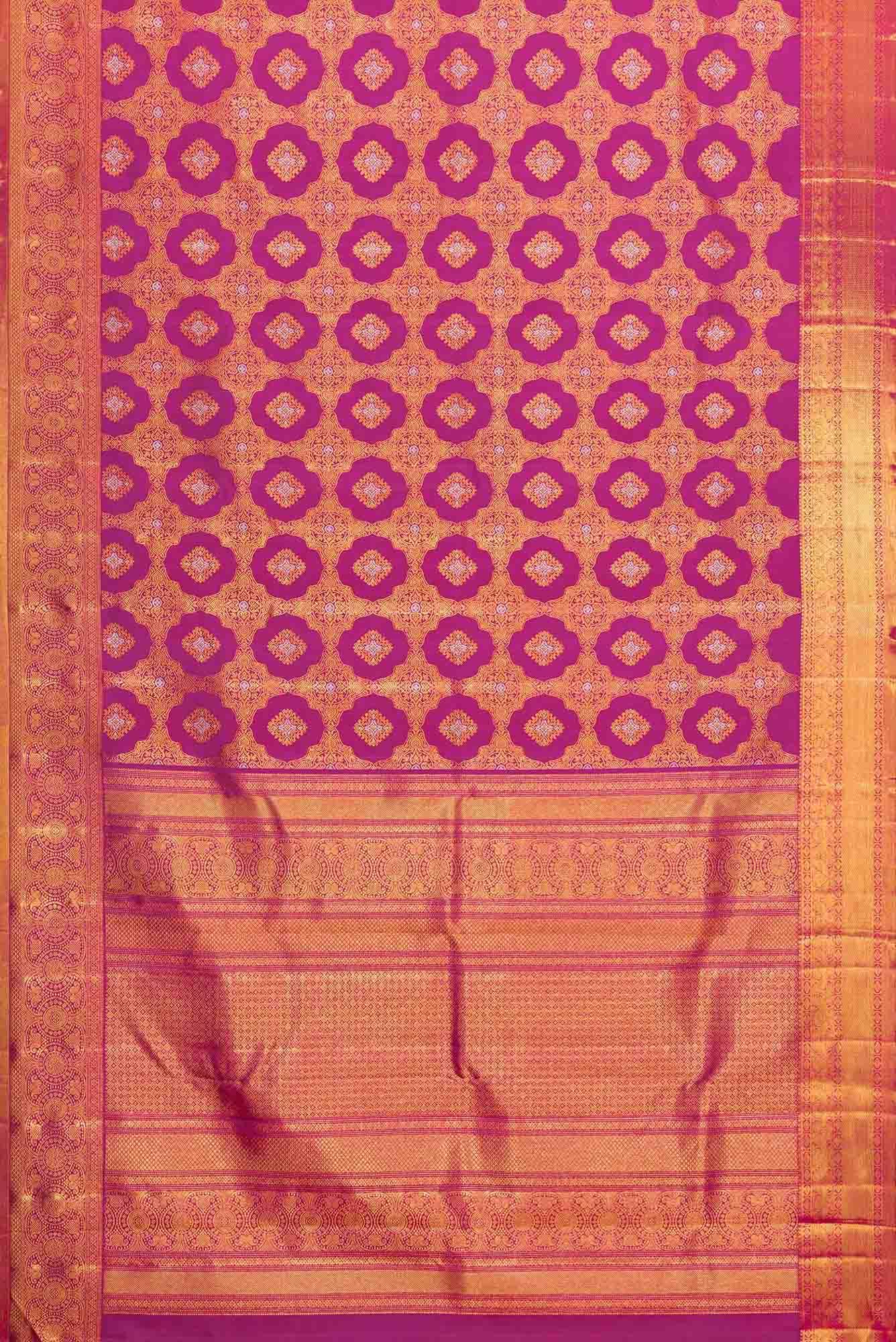Pure Silk Pure Zari Purple Dual Tone Kanjivaram Saree - Image 4