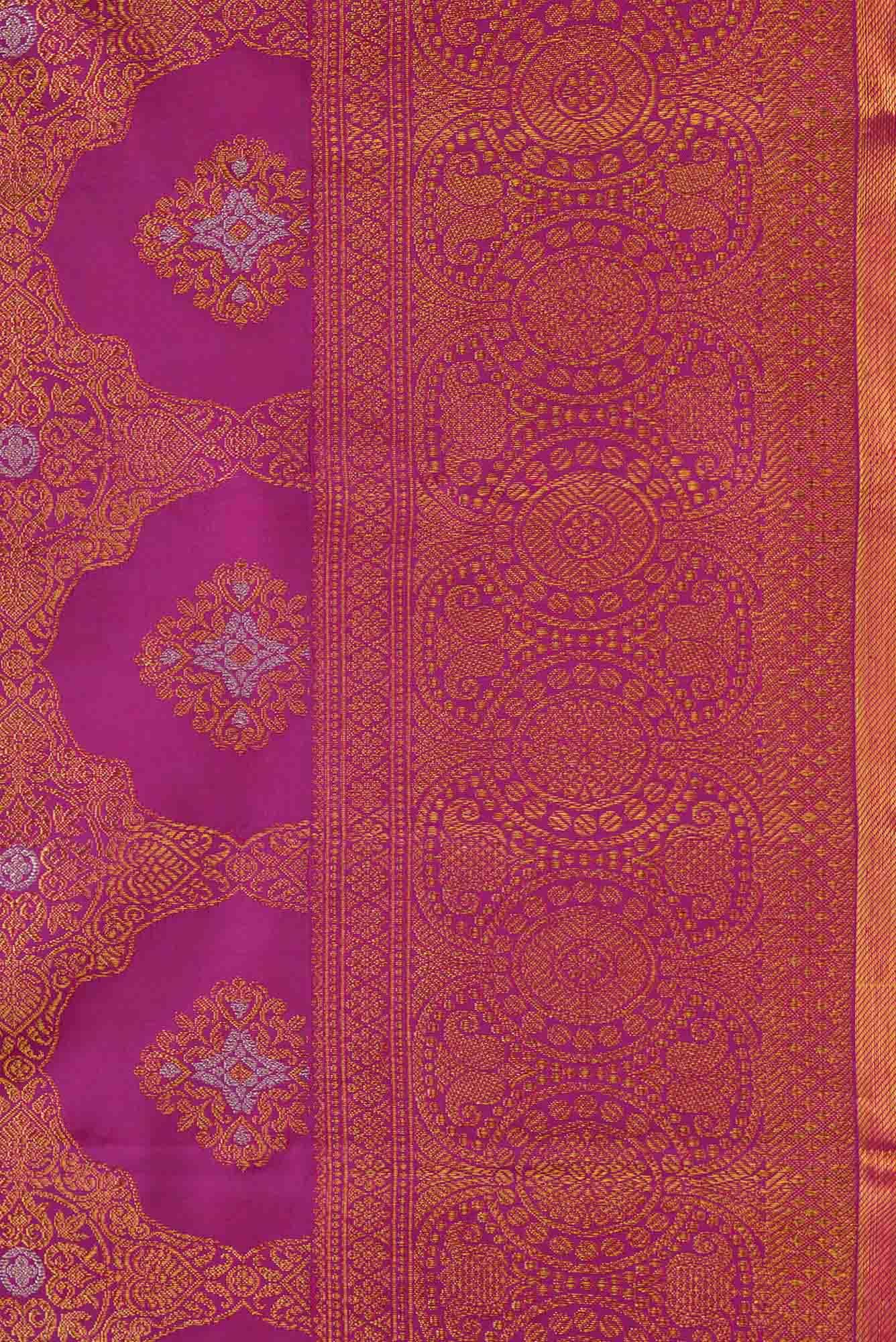Pure Silk Pure Zari Purple Dual Tone Kanjivaram Saree - Image 5
