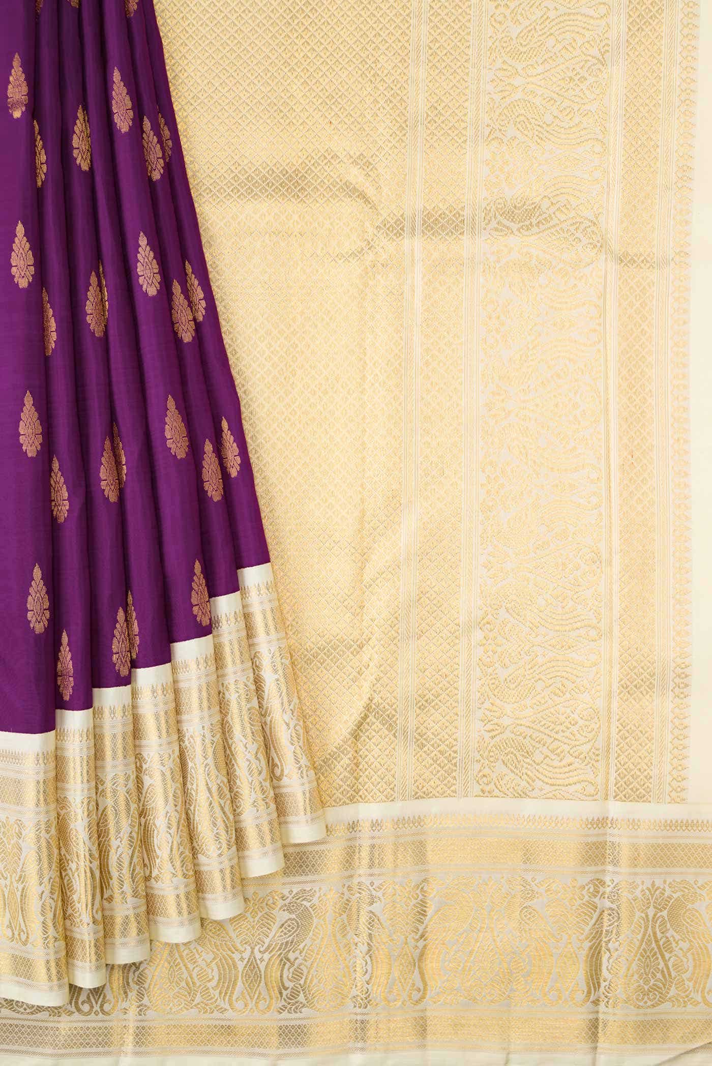 Pure Silk Pure Zari Purple Kanjivaram Saree - Image 2