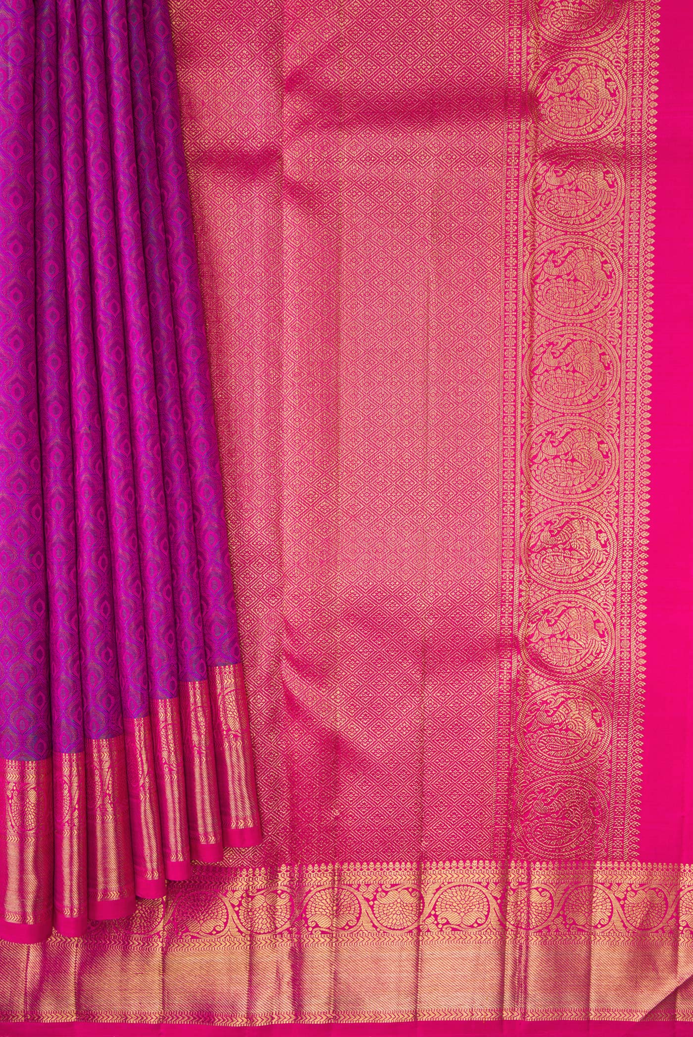 Pure Silk Pure Zari Purple Kanchipuram Saree - Image 4