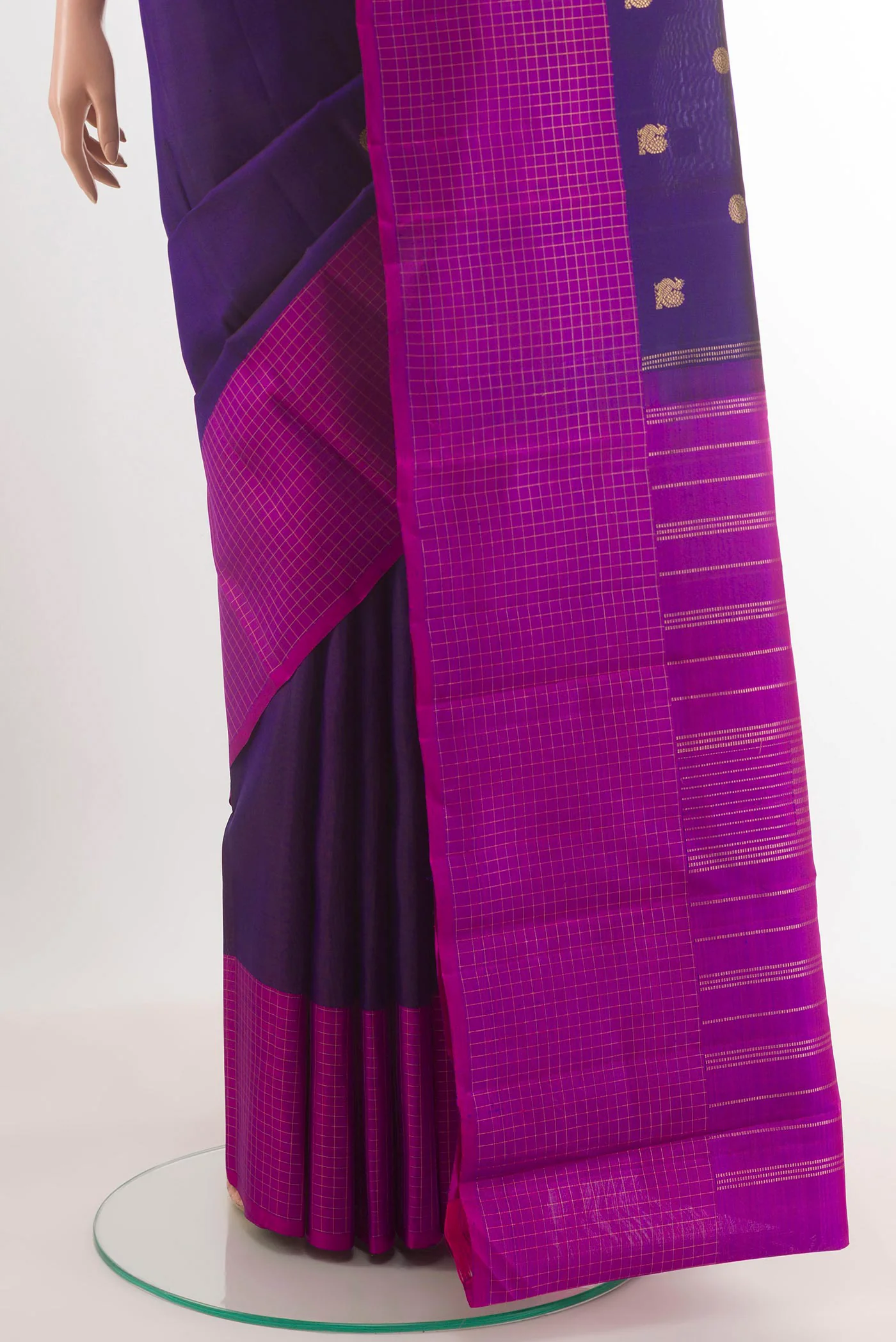 Dark Blue Kanjivaram Silk Saree - Image 3