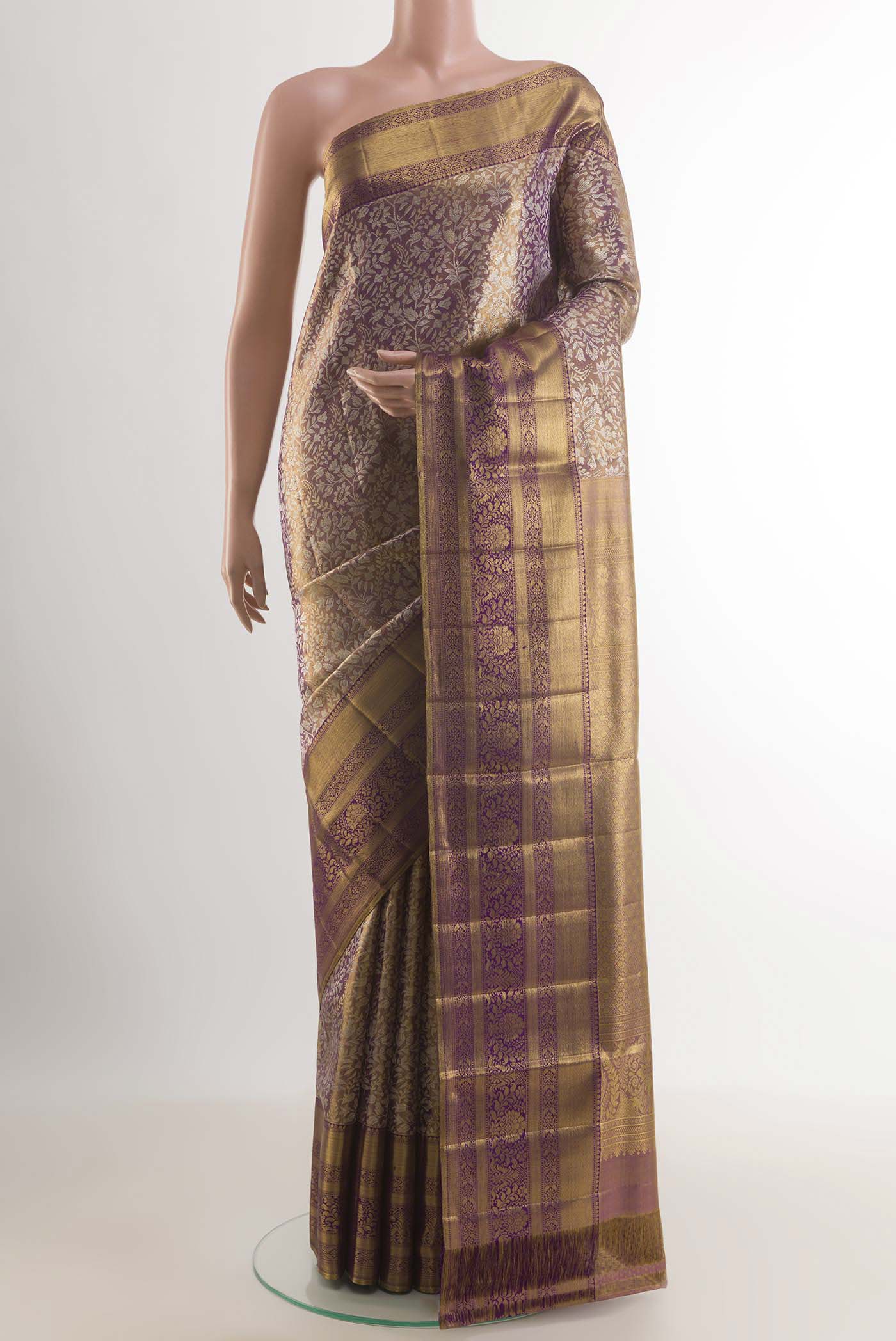 Purple with Gold Color Kanjivaram Tissue Silk Saree