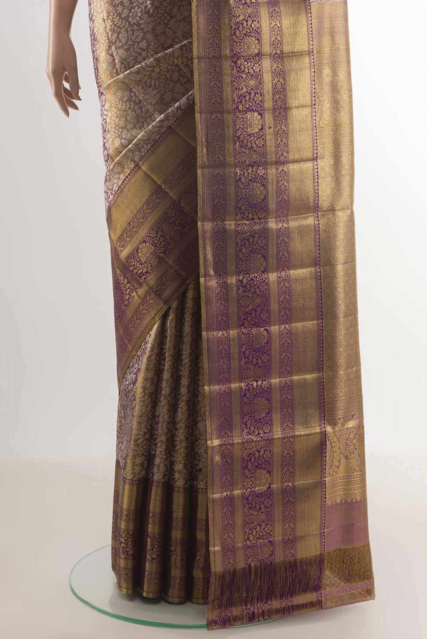Purple with Gold Color Kanjivaram Tissue Silk Saree - Image 3