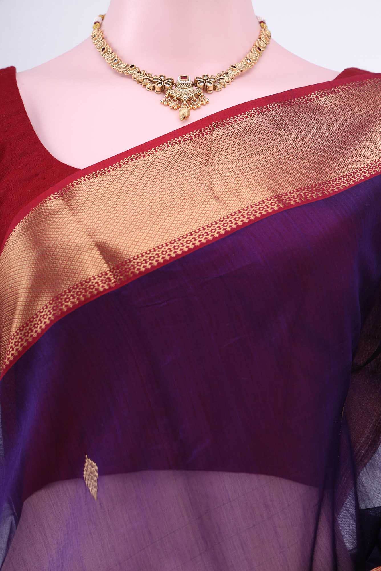 Purple Khadi Cotton Saree - Image 3