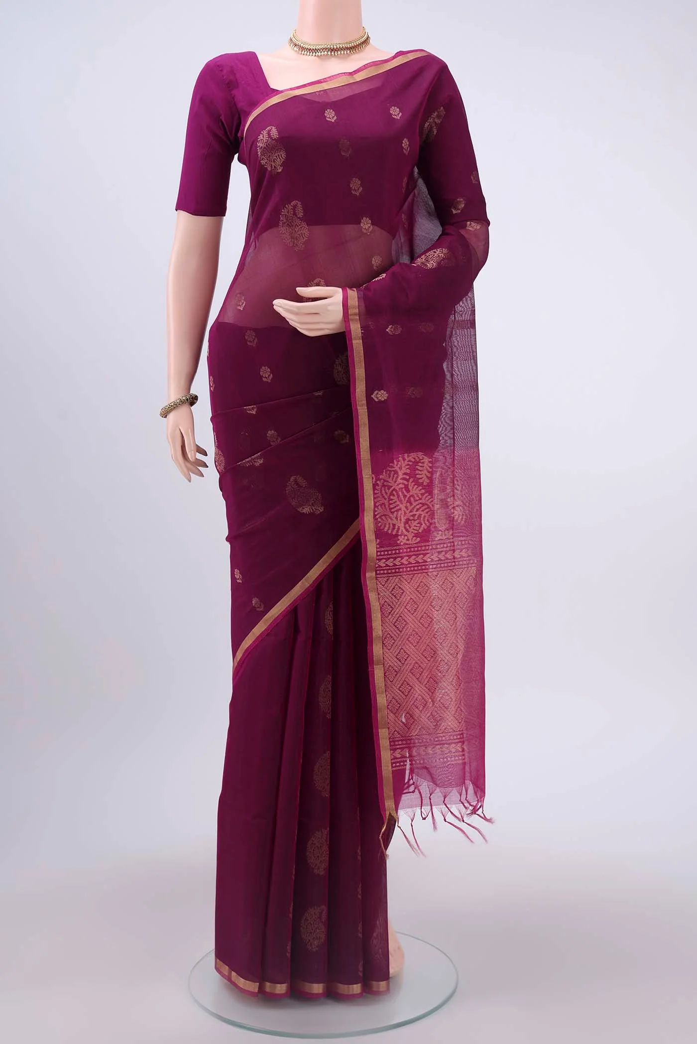 Purple Kora Cotton Saree